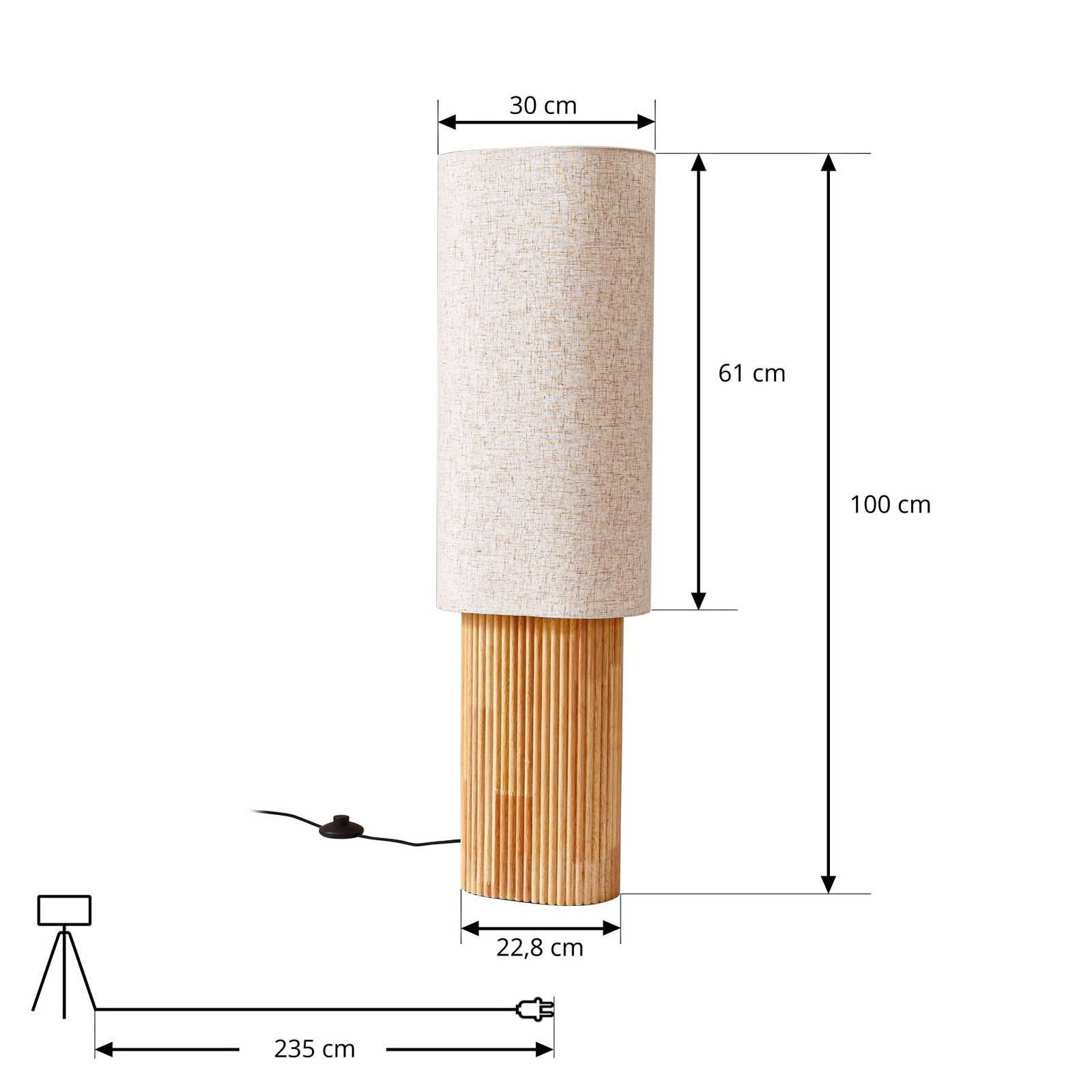 Lindby lampa stojąca Kimiko, wysokość 100 cm, drewno, papier, E27