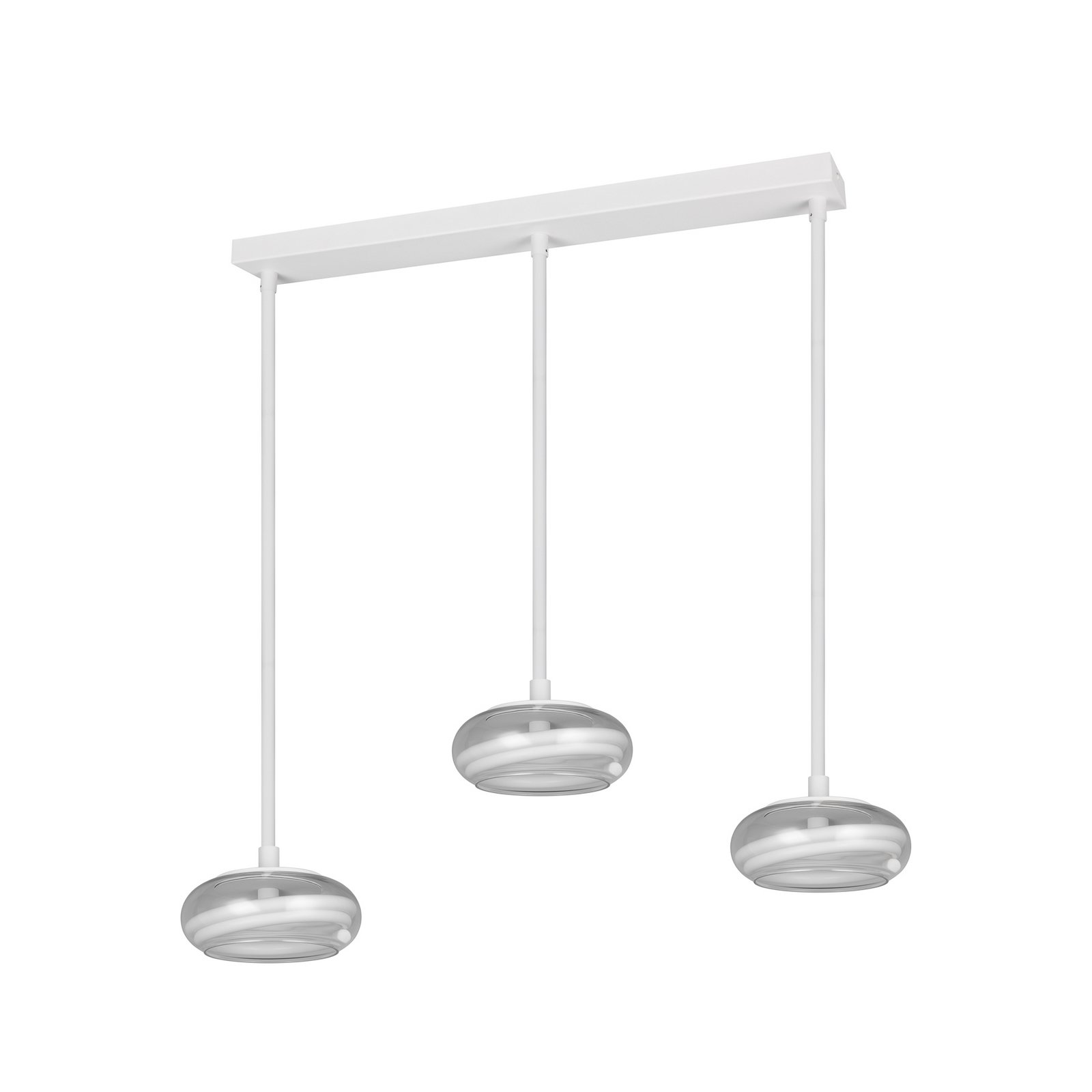 Lampada LED a sospensione Tarsia, bianco opaco, lunghezza 91 cm, vetro, a 3