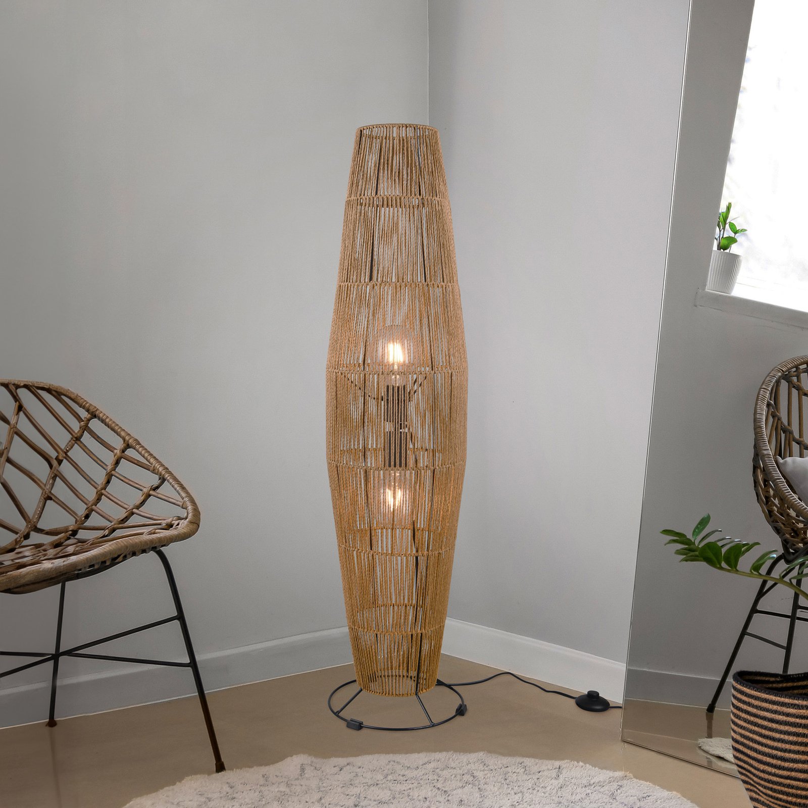 Vloerlamp Miki, bruin, hoogte 103 cm, papier
