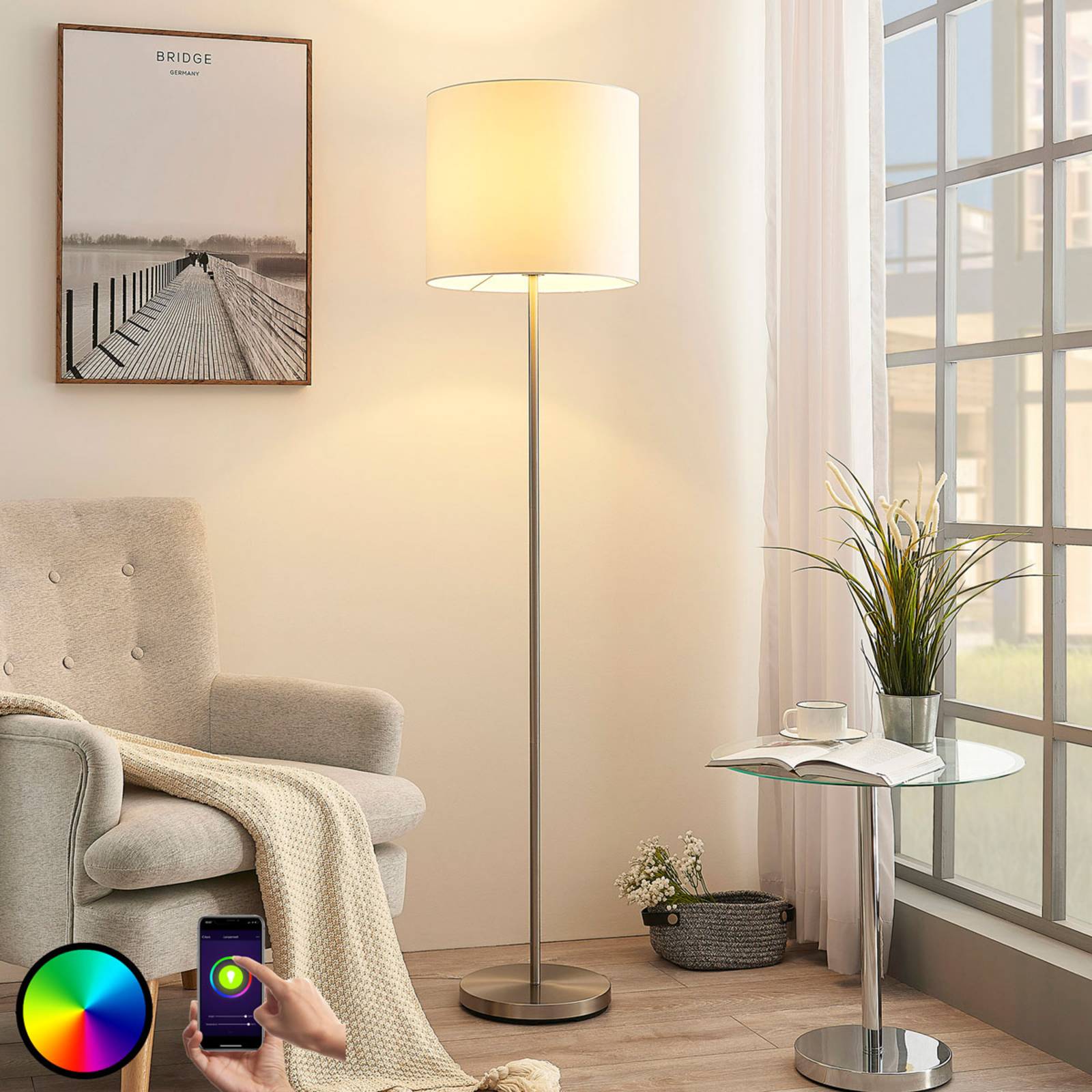 Lindby Smart lampa stojąca LED Everly, app, RGB