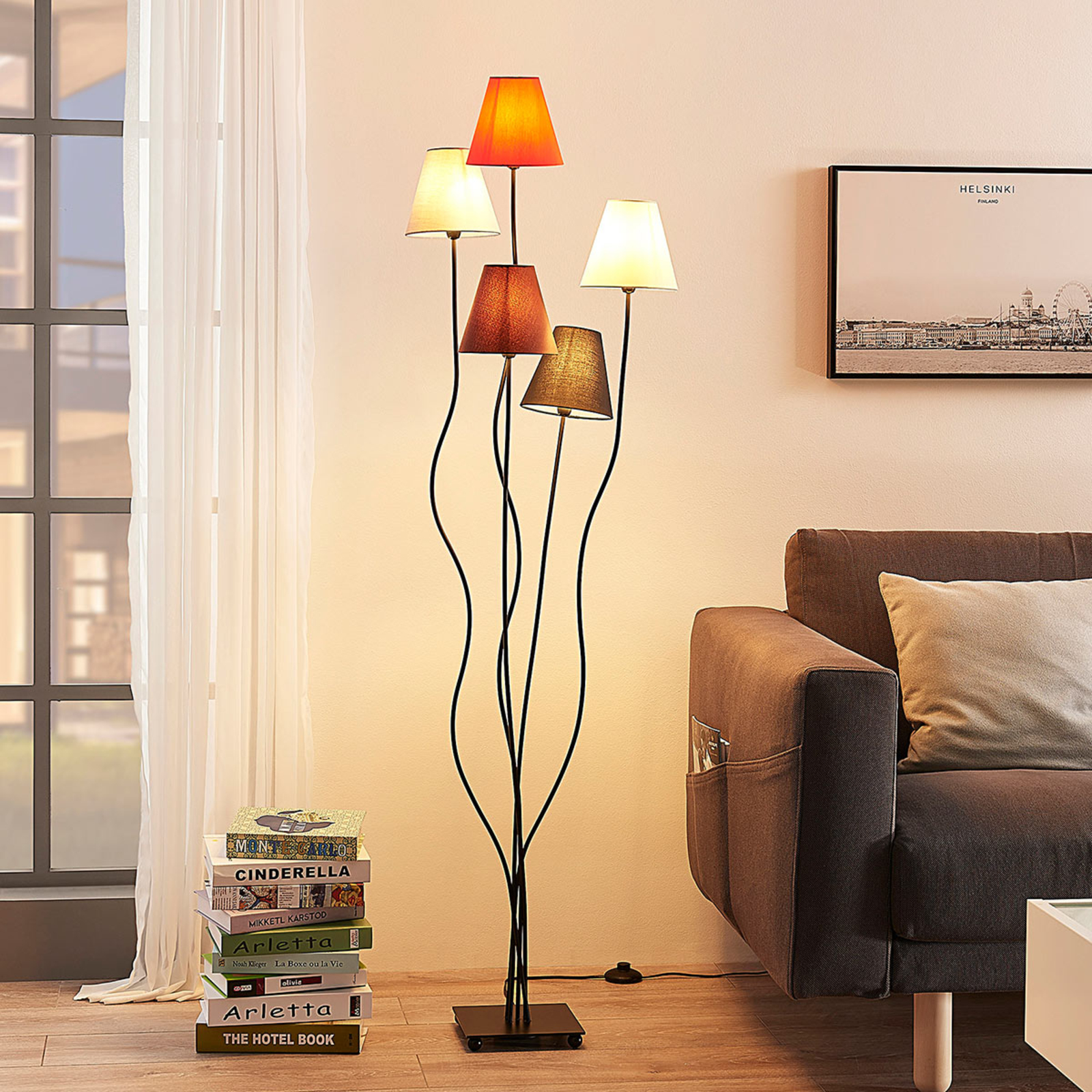 Melis - stof standerlampe, 5 lyskilder til stuen (4251096545746)