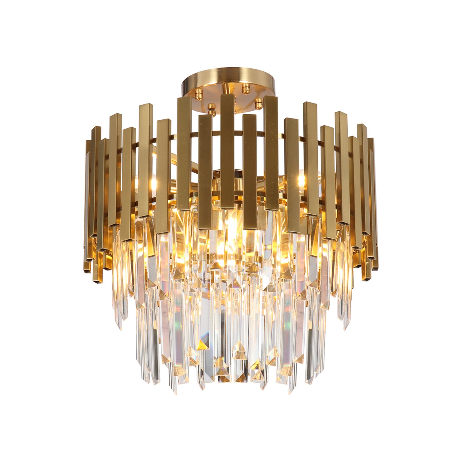 Stropna svetilka Aspen, kovina zlate barve, stekleni kristali, Ø 45 cm