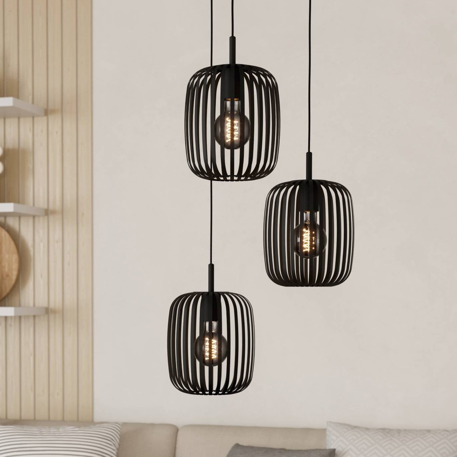 Romazzina pendant light, Ø 46 cm, black, 3-bulb, steel