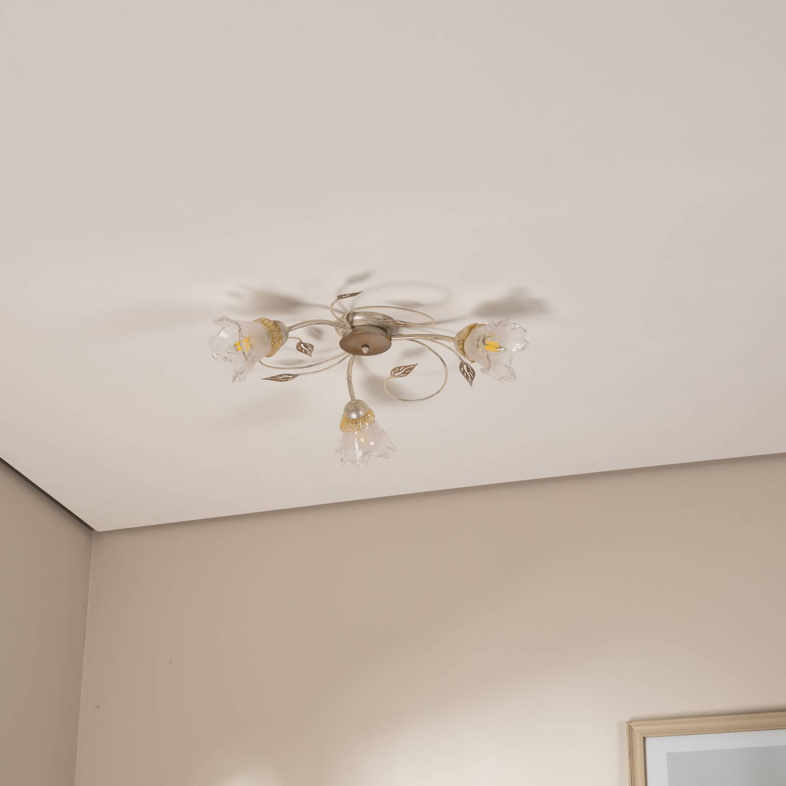 Lampa sufitowa Lancia, kość słoniowa, 3-punktowa, żelazo, szkło