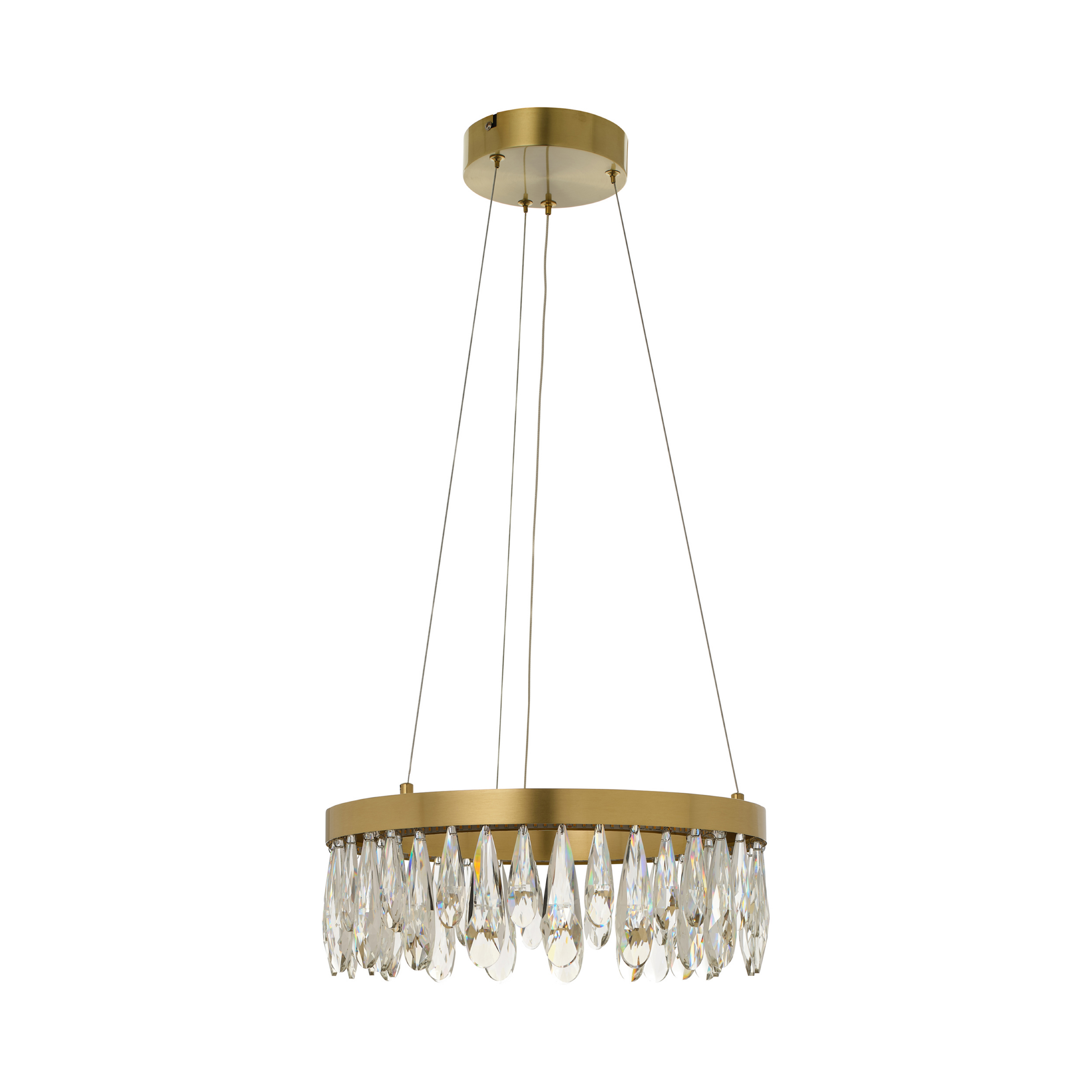 LED závesné svietidlo Celestia, Ø 40 cm, mosadzné, krištáľ