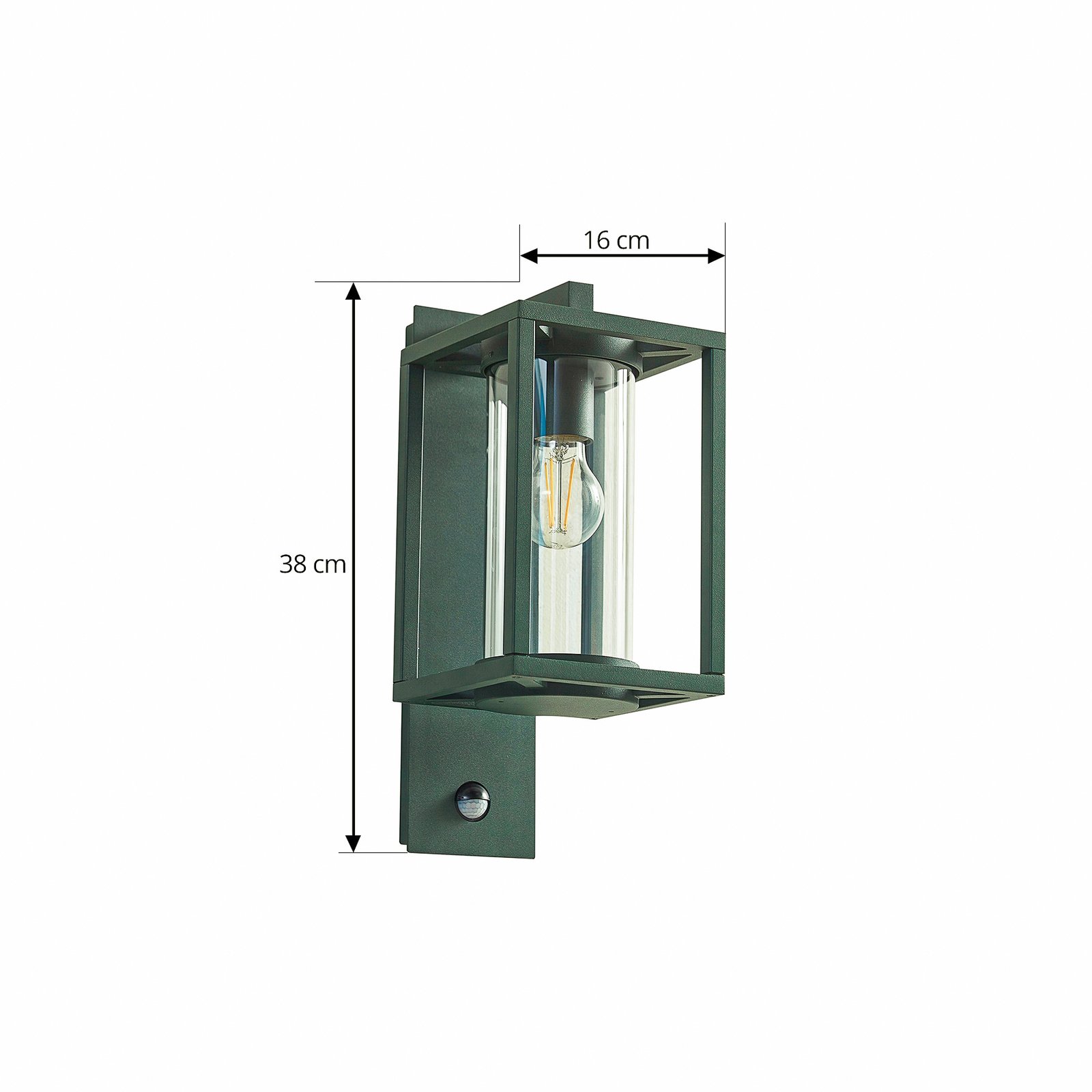 Lucande buitenwandlamp Ferda, sensor, hangend, groen, E27