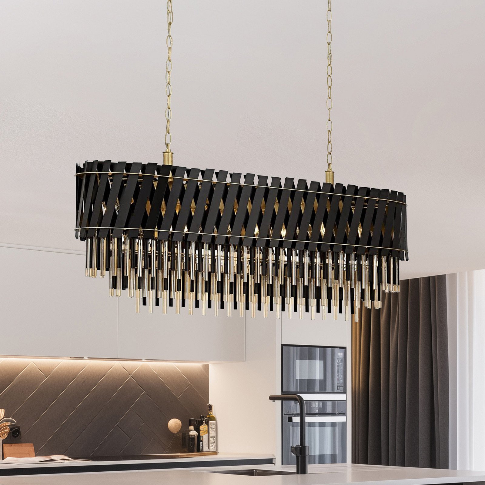 Avonni Lampă suspendată AV-1865-120x40BSY în formă ovală - Camera de zi / sufragerie - negru auriu - Metal