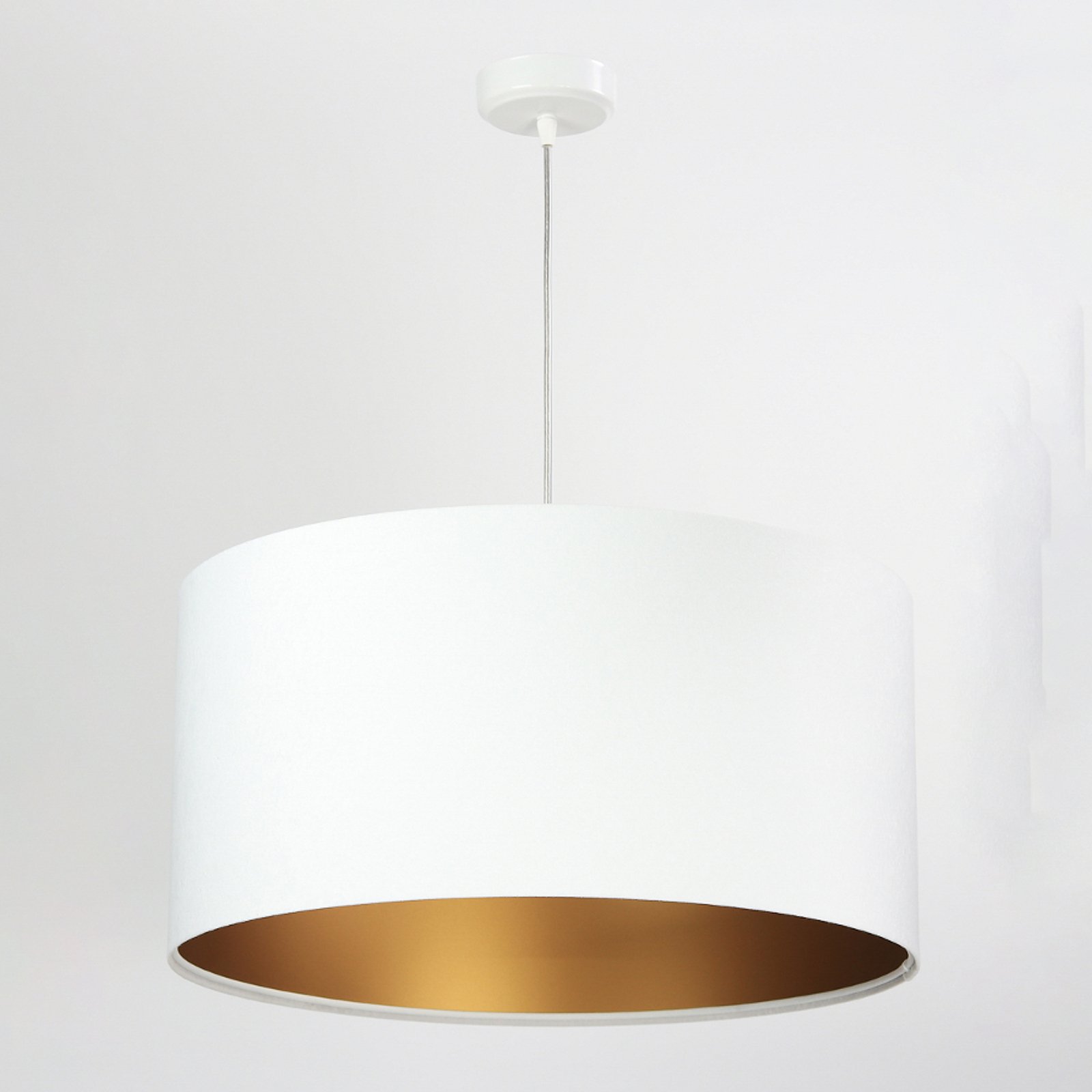 Salina pendant light, velour fabric, white/gold