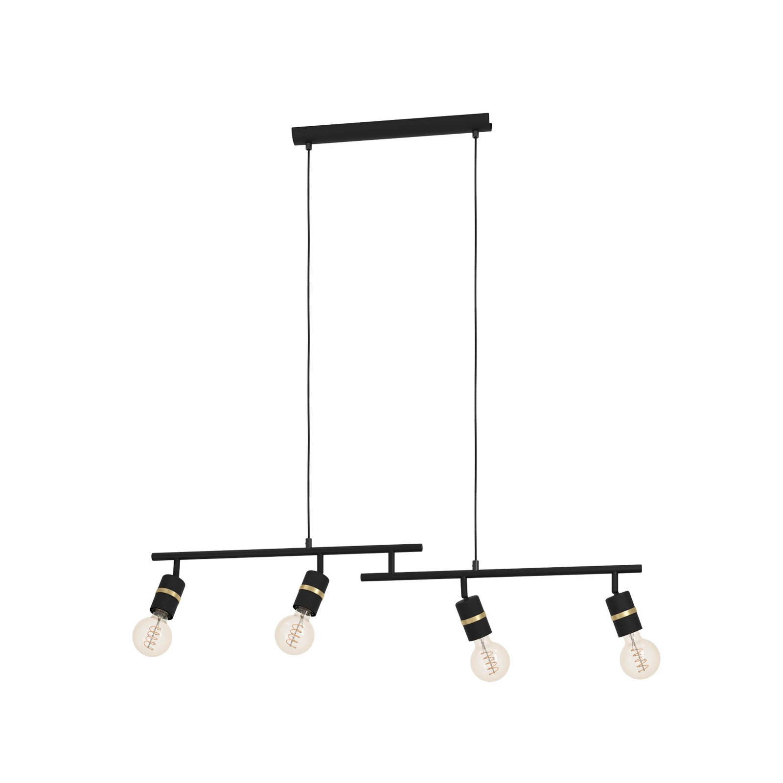 Lurone pendant light, black, 4-bulb