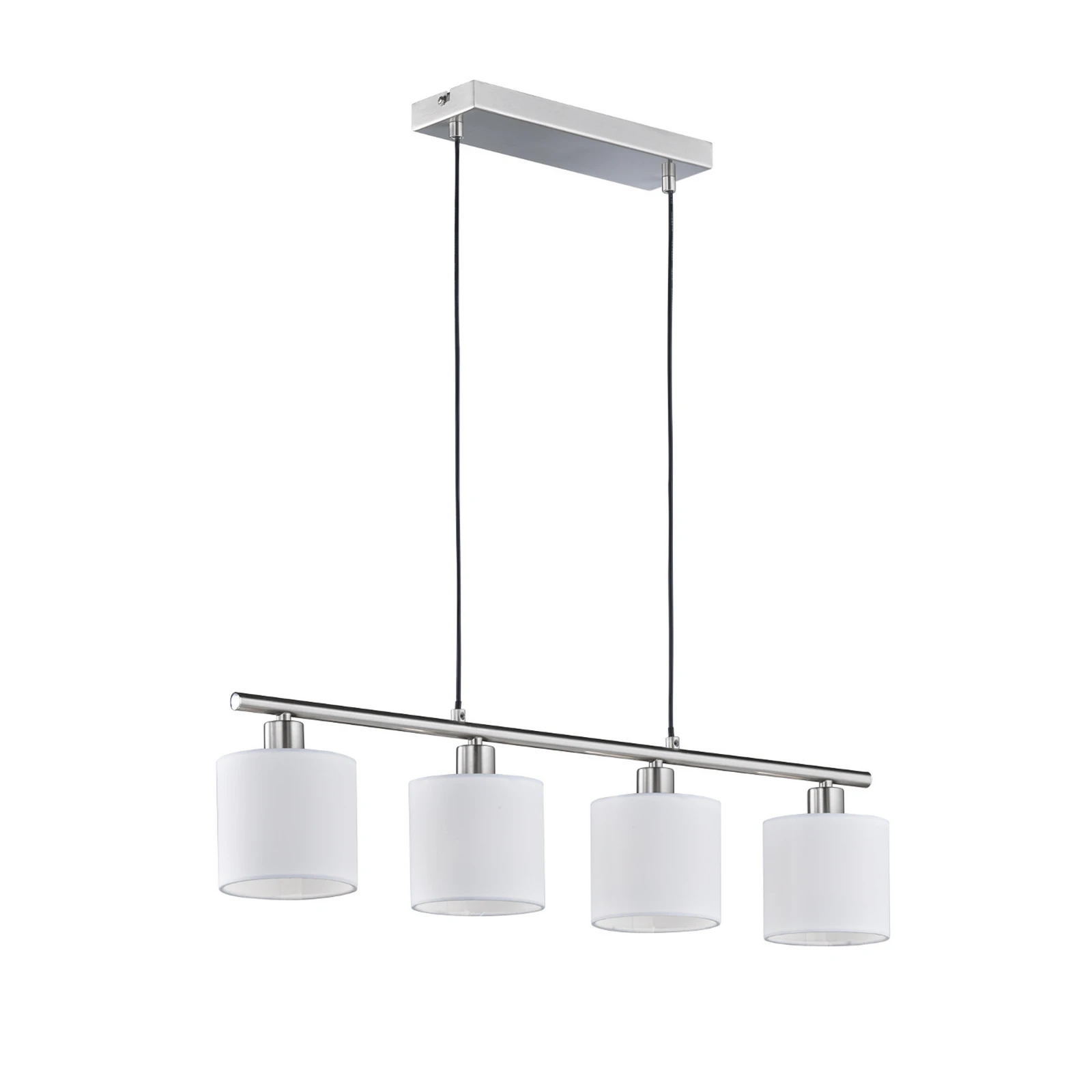 Hängelampe Tommy, nickel/weiß, Länge 75 cm, 4-flg., Stoff