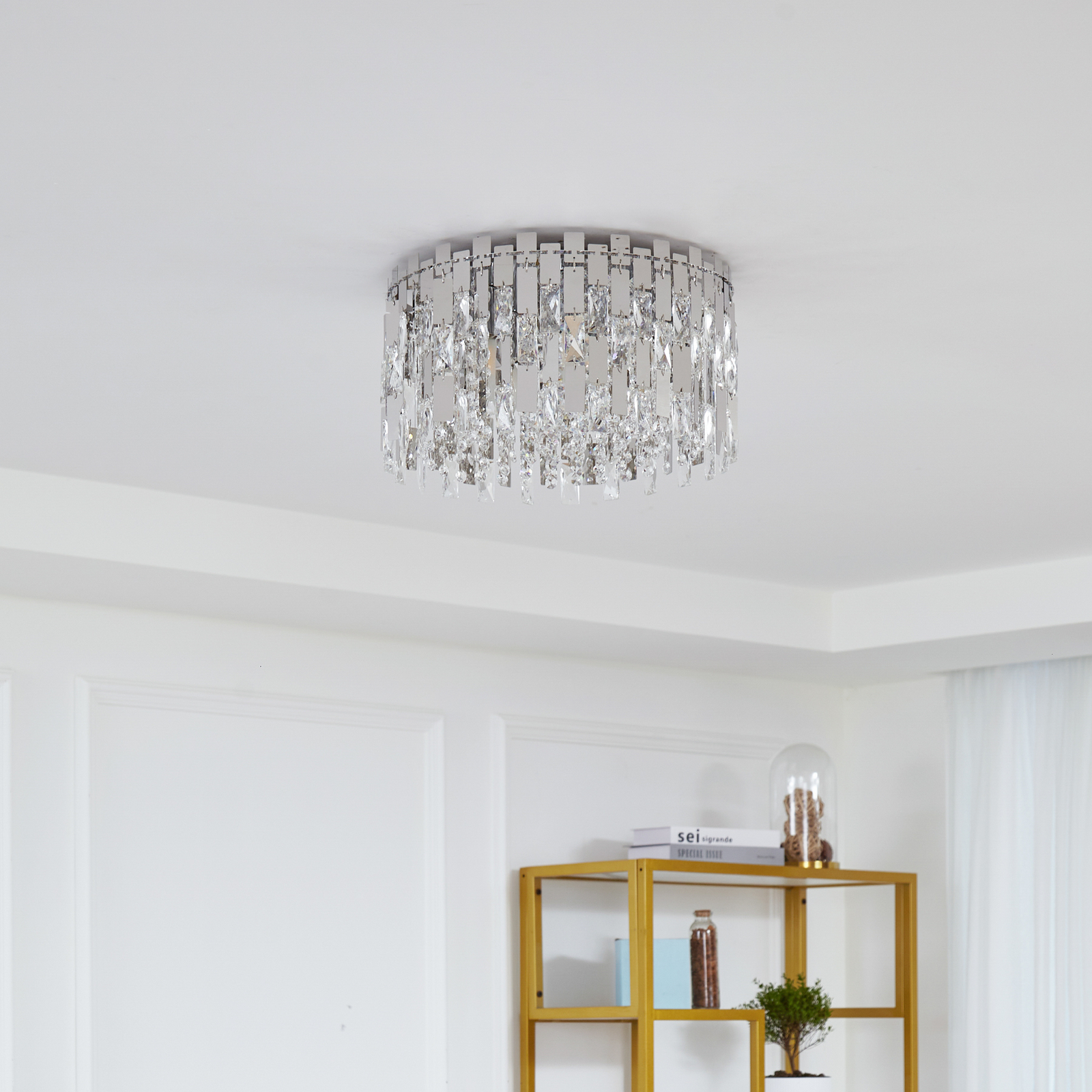 Lucande Arcan ceiling light, chrome, crystal glass, Ø 40 cm