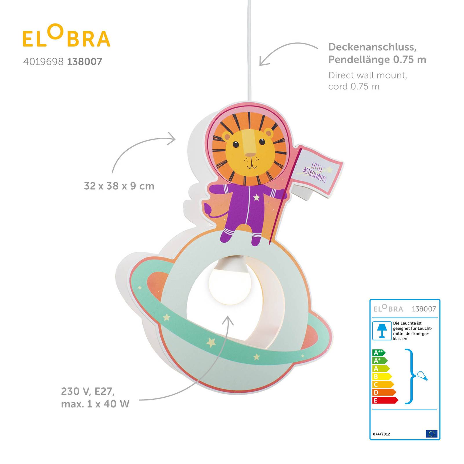  Elobra Elobra Lámpara Colgante Lowe Para Habitación Infantil Little Astronauts 