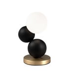Micky table lamp, black/brass, wood, dimmable, G9