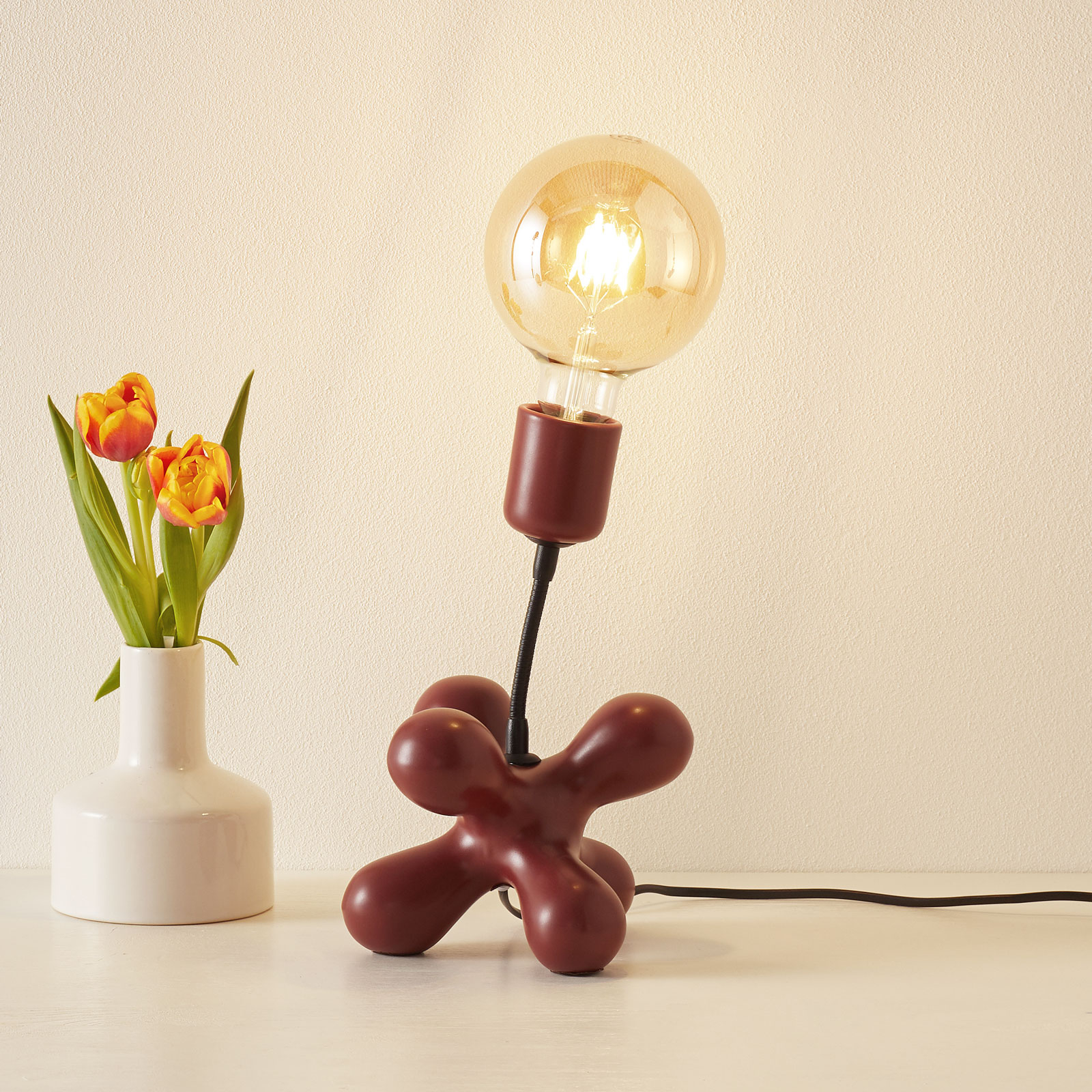 Eurokeramic L182 ceramic table lamp flexible arm matt bordeaux, for Living / Dining Room, ceramic, E27, 60 W, energy efficiency: A++, W: 28 cm