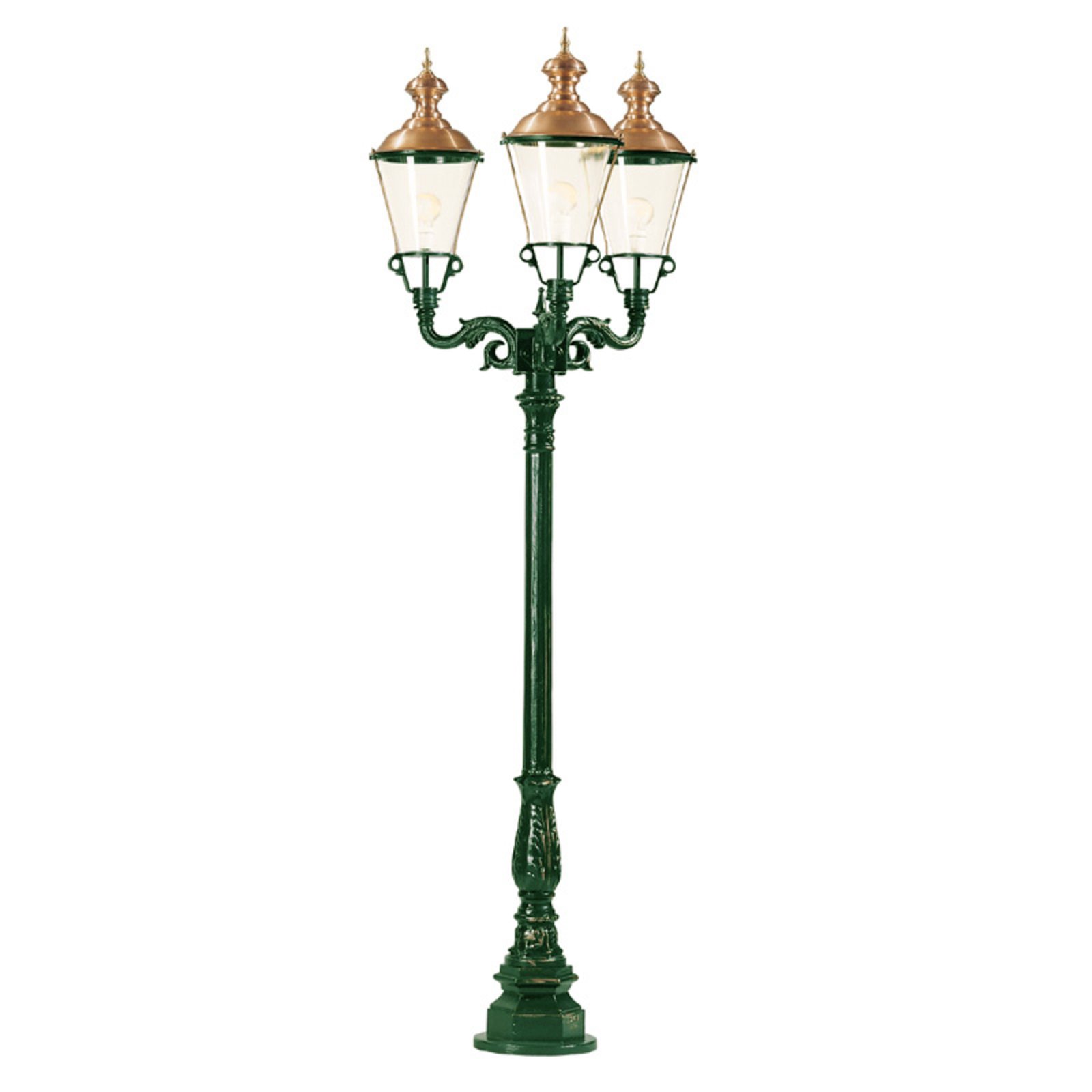 Three-bulb lamp post Parijs, green