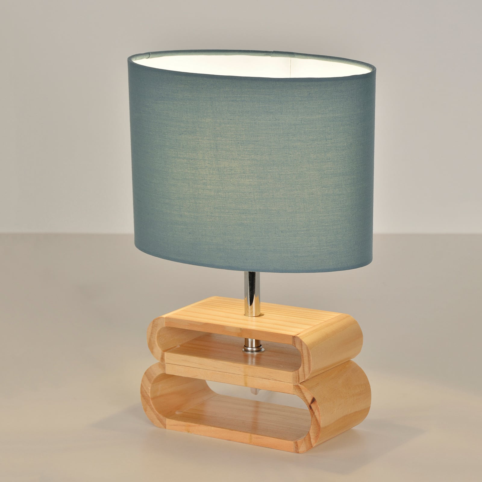 Bordlampe Oslo, petrol/lys tre, høyde 30 cm, lin/tre Bordlampe Oslo, petrol/lys tre, høyde 30 cm, lin/tre