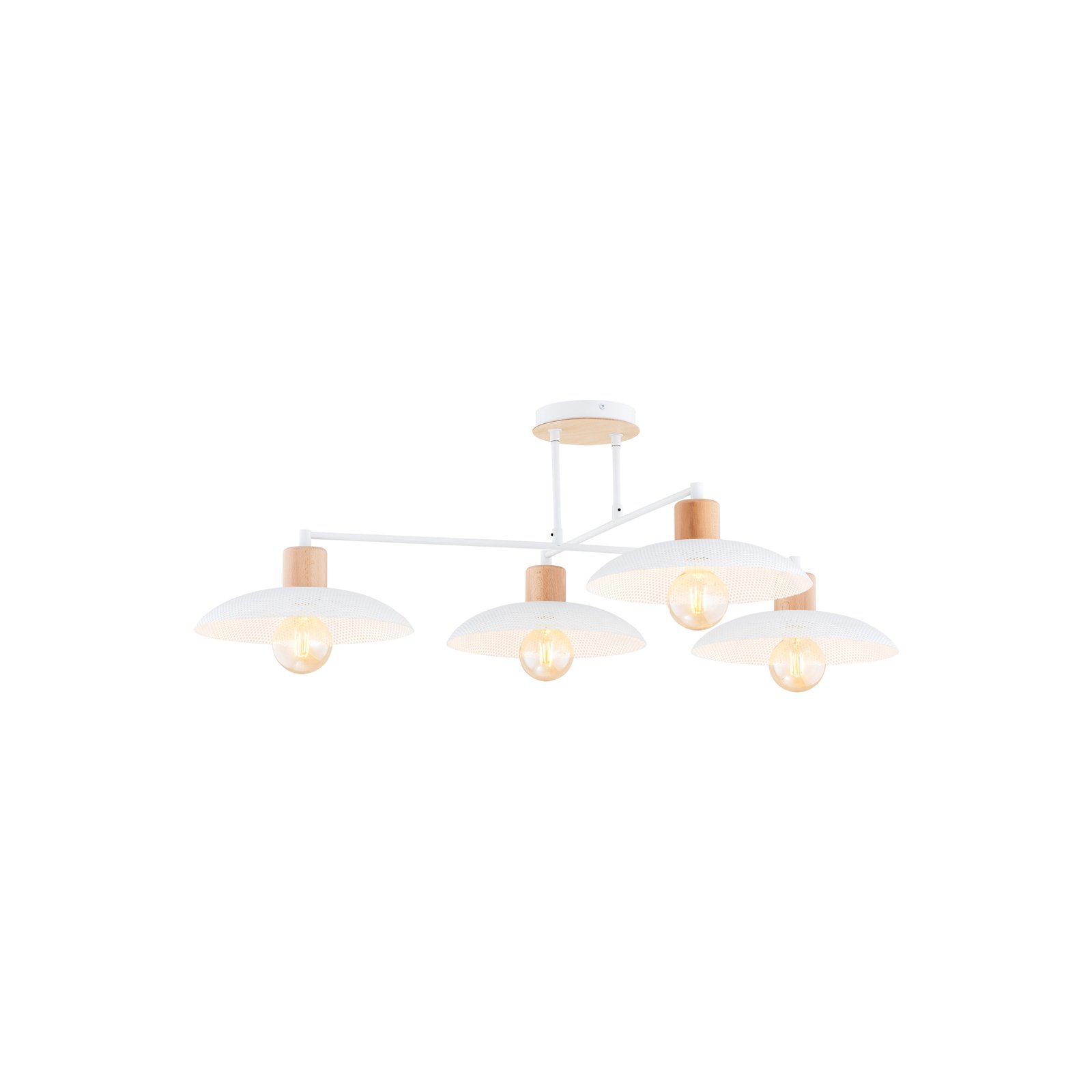 Kobe ceiling light, 4-bulb, steel, wood, white