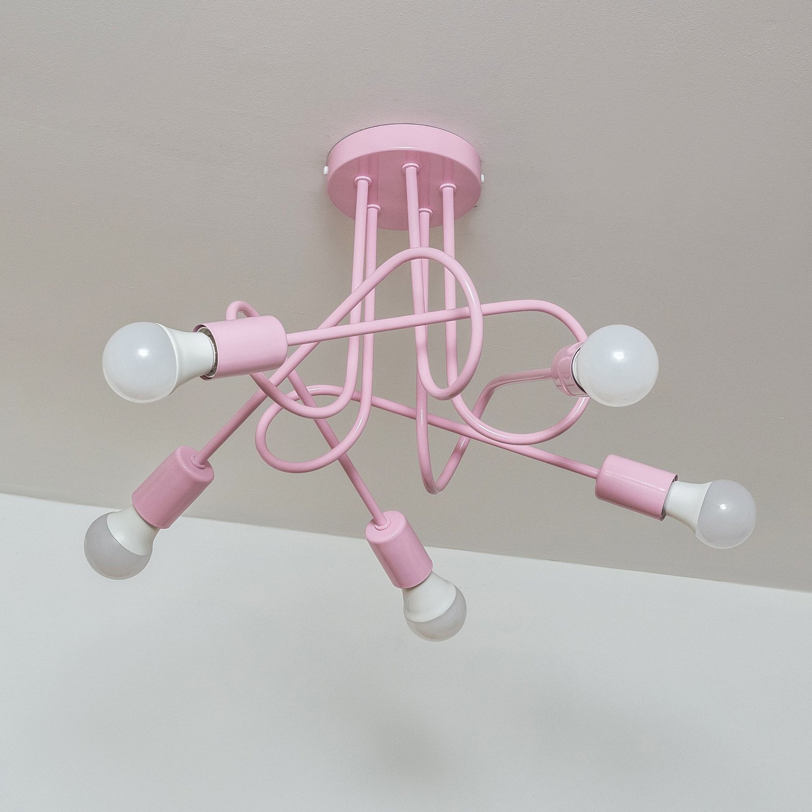 Oxford ceiling light, light pink, Ø 47 cm, metal, 5-bulb