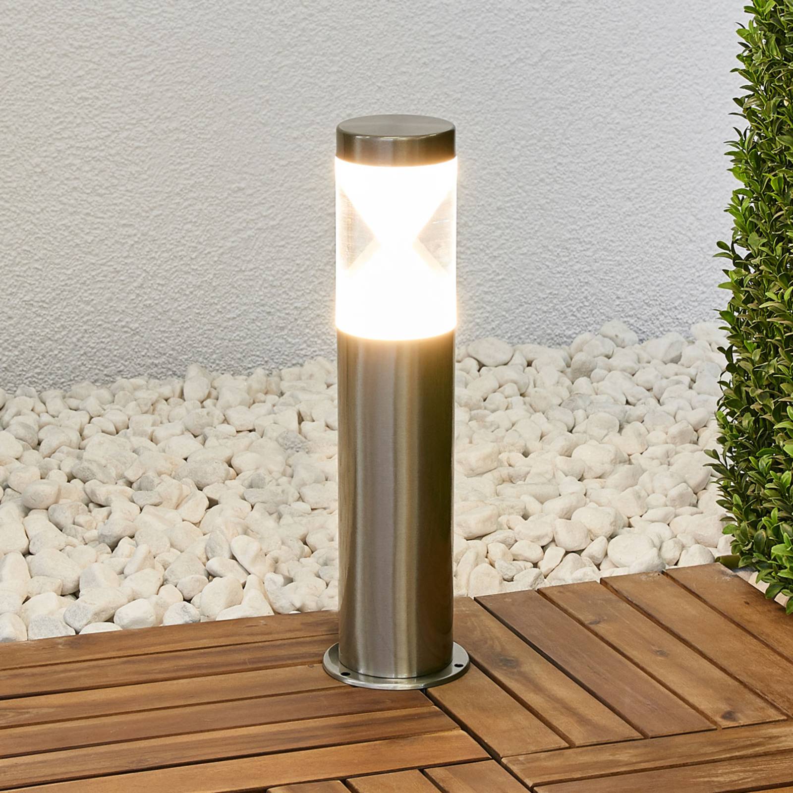 Lindby Fabrizio LED pillar lamp with hourglass look, stainless steel, polycarbonate, 4.1 W, H: 36 cm