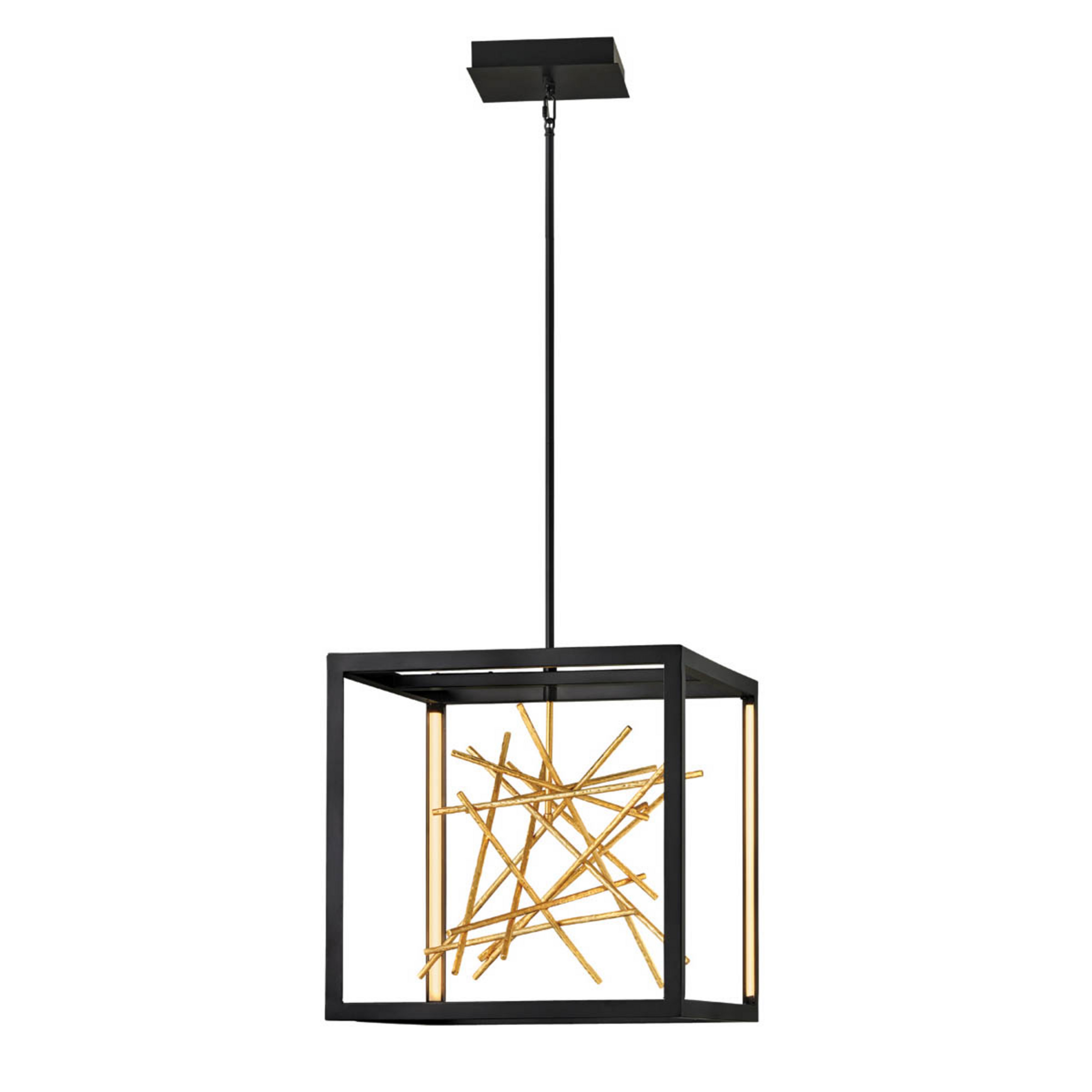 Suspension LED Styx, noire, 3 000 K 53,8 x 53,8 cm