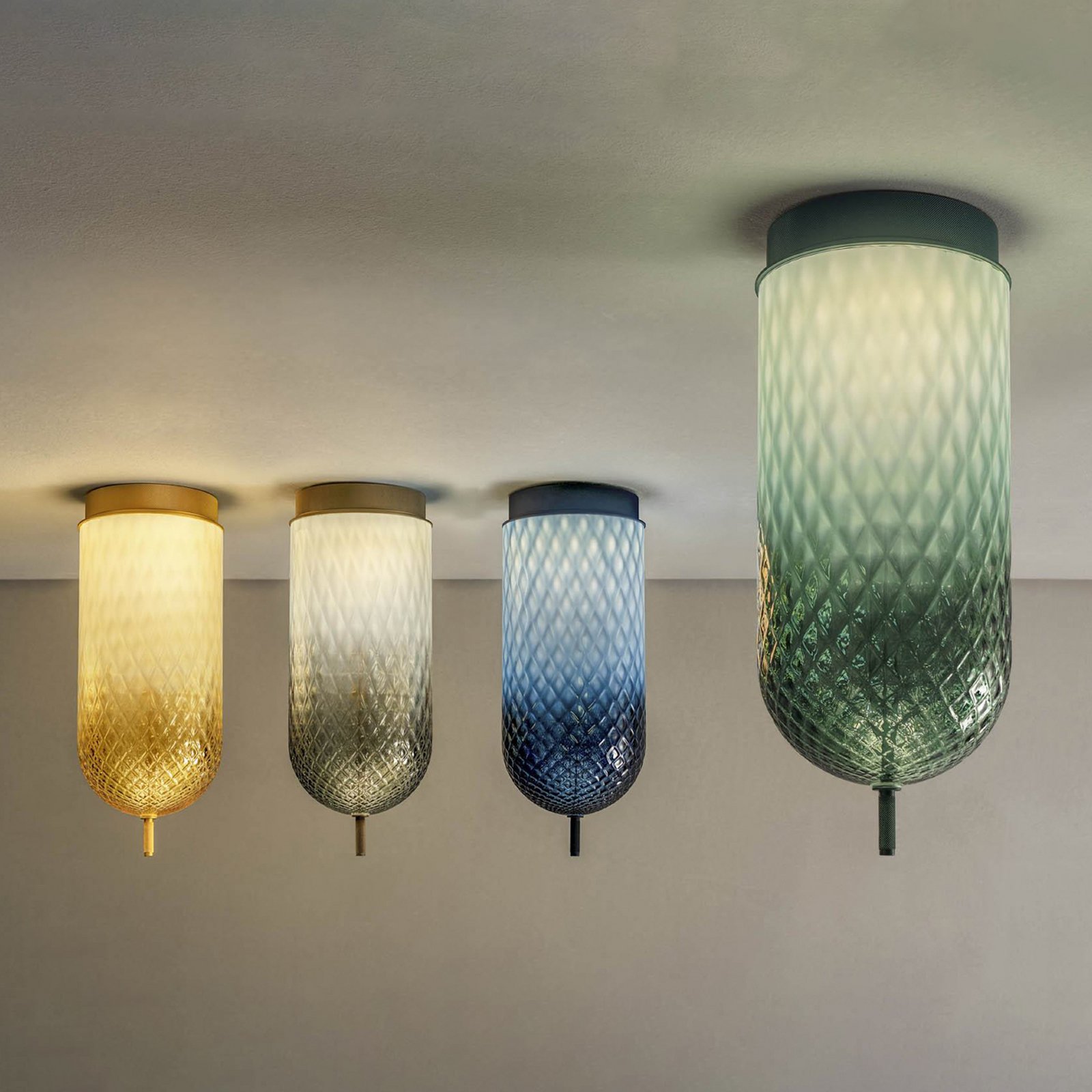 OLEV LED-Deckenlampe Curuba, blau, Glas, Höhe 40 cm, 2.700 K