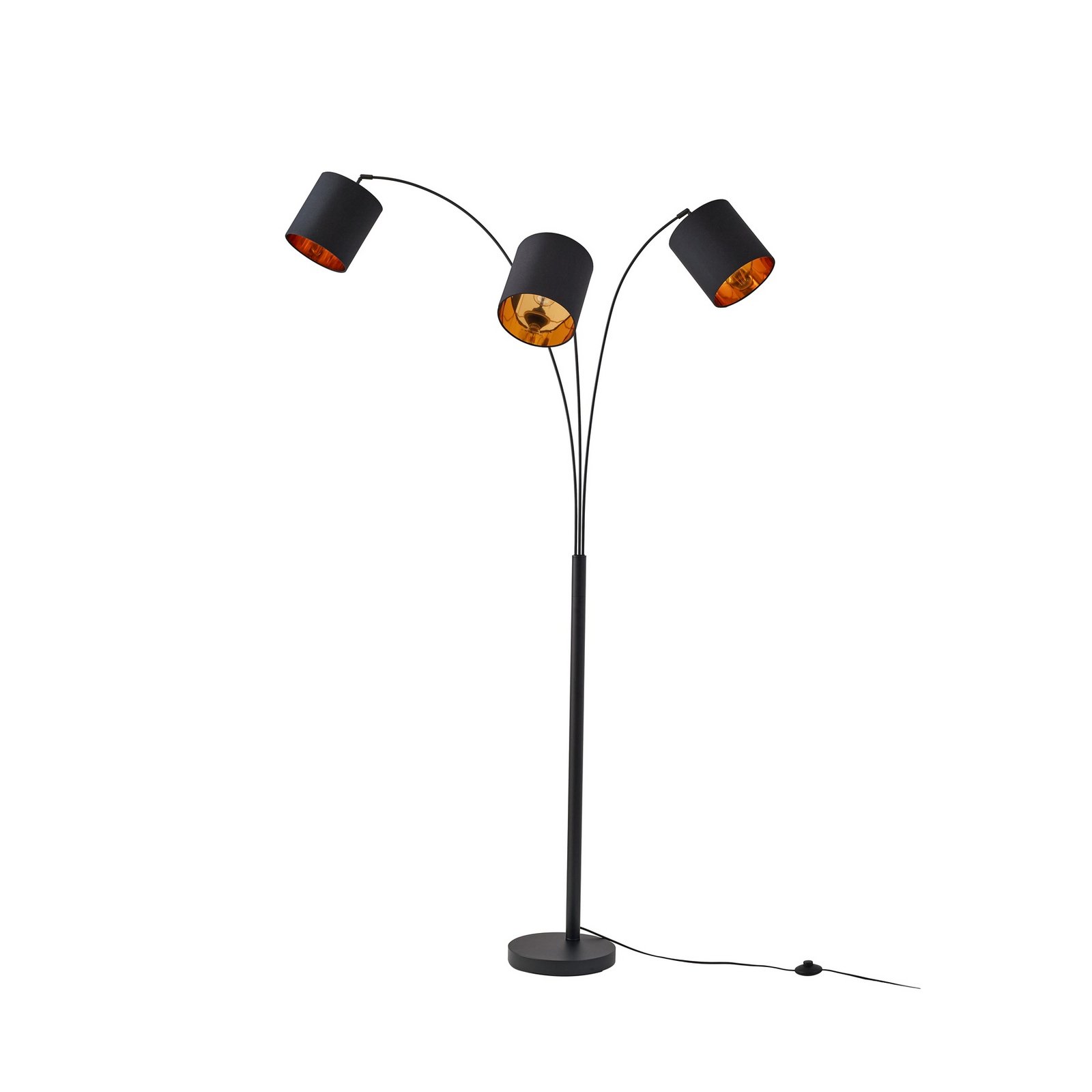 Lindby lampe sur pied Nanika, noir/or, 202 cm, E27, 3 lampes