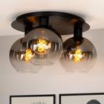 Marius ceiling light, black, Ø 50 cm, glass, 3-bulb