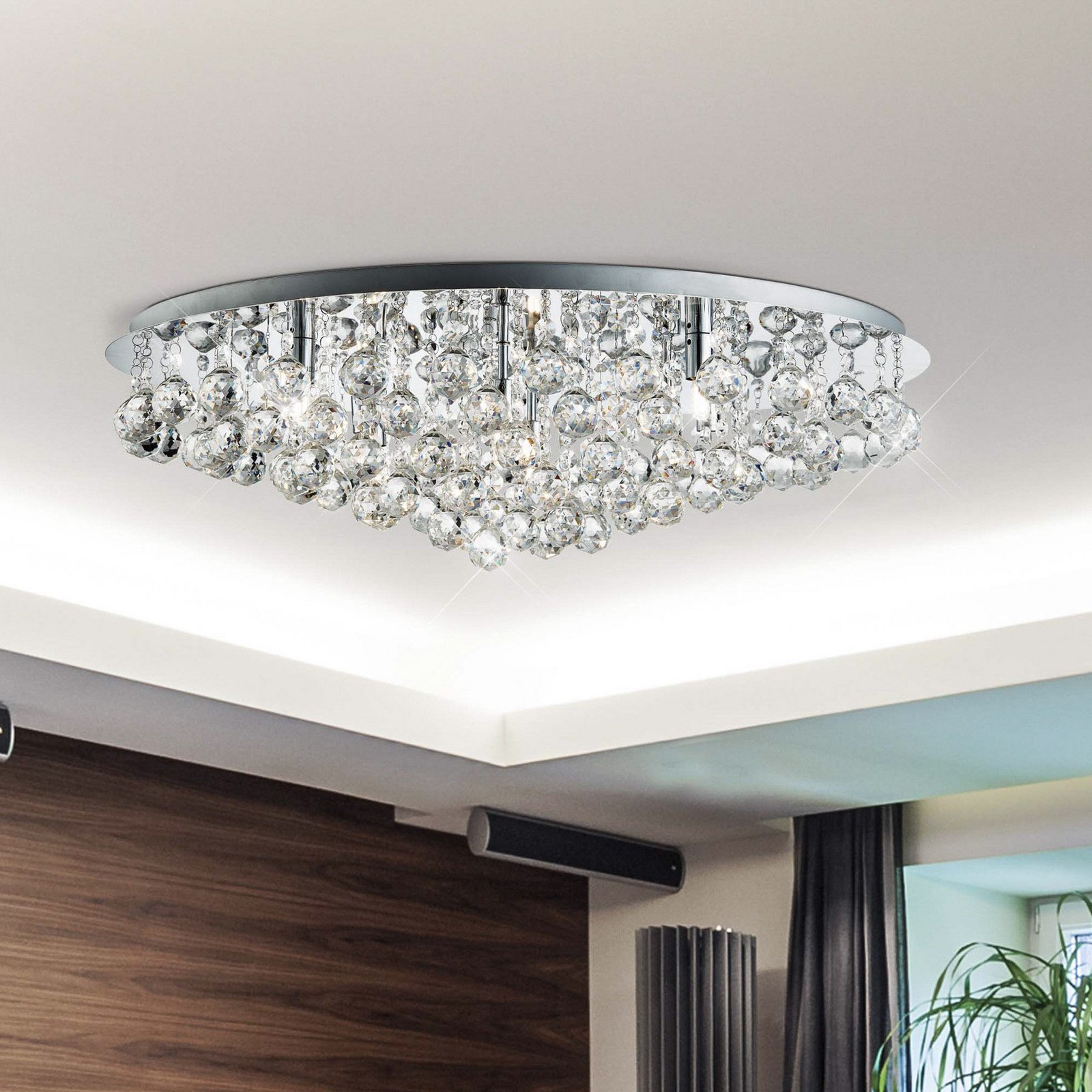 Searchlight Plafonieră Hanna cromat Sfere de cristal de sticlă 80 cm - Camera de zi / sufragerie - crom transparent - Metal