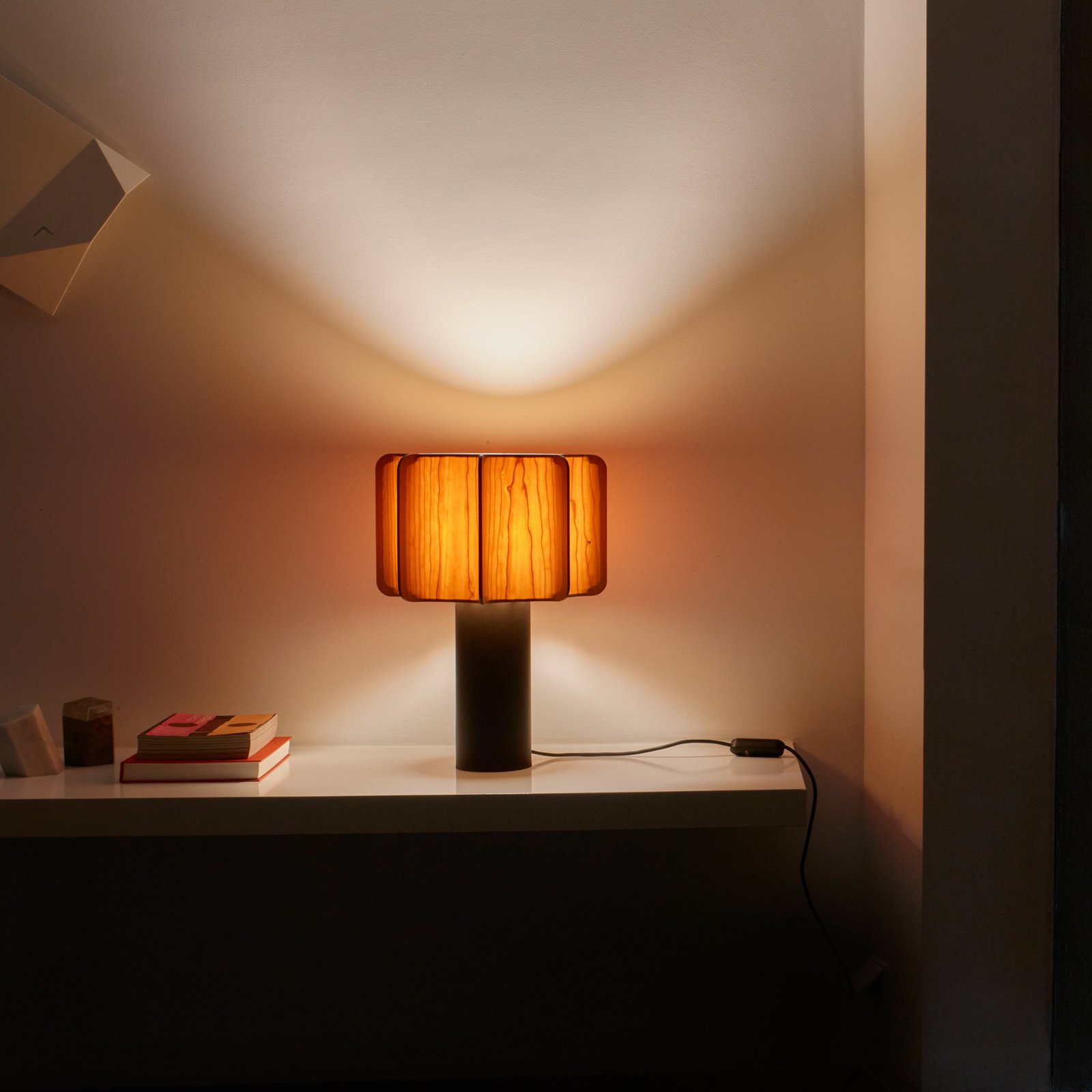 LZF Kactos table lamp, cherry wood colour/black, height 52 cm