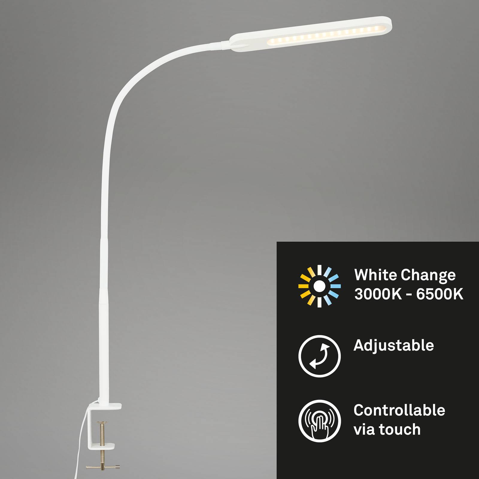 Lampa z klipsem LED Servo, ściemniana, CCT, biała