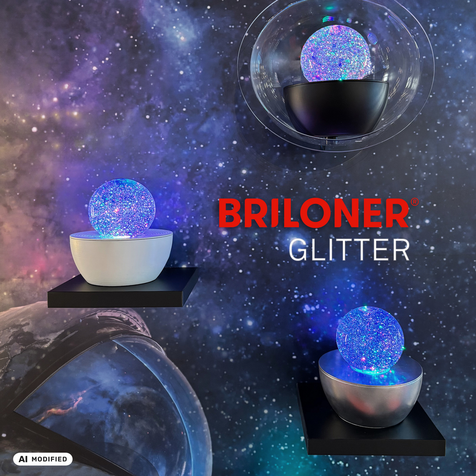 Lampa stołowa LED „Glitter”, czarna/przezroczysta, RGB, średnica 12 cm Lampa stołowa LED „Glitter”, czarna/przezroczysta, RGB, średnica 12 cm