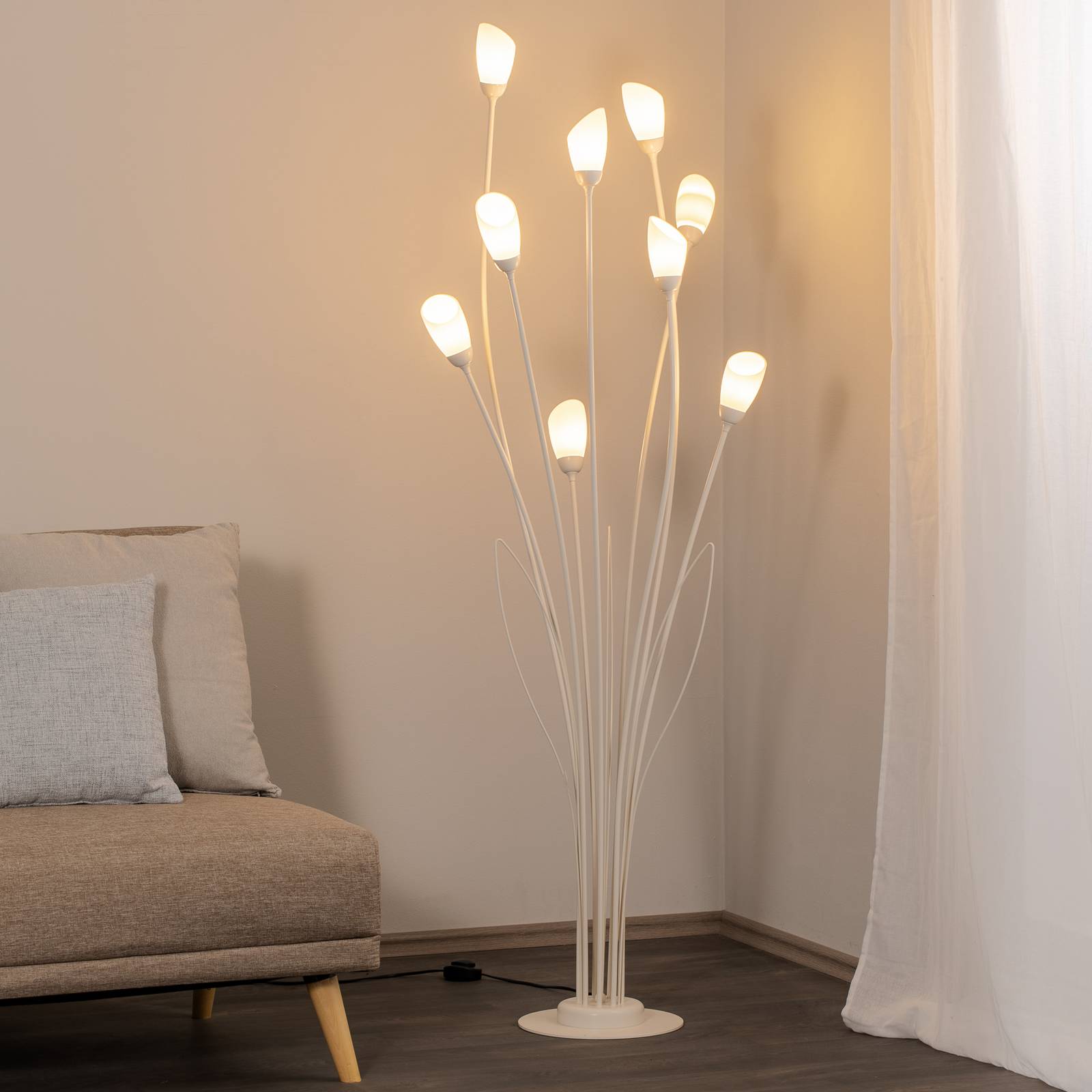 Stehleuchte Gloriosa, creme, Glas, 9-flammig günstig online kaufen