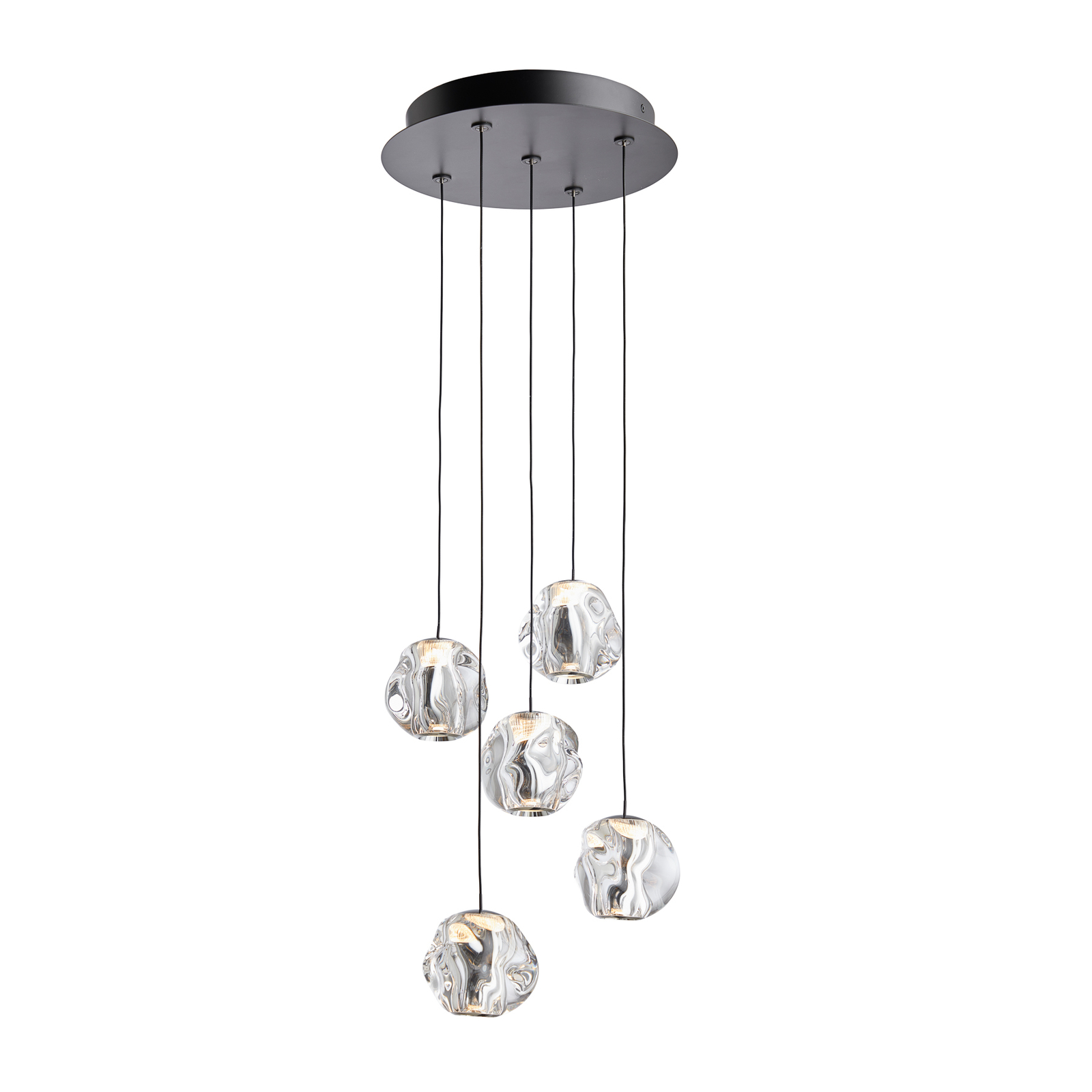 LOOM DESIGN Suspension LED Ice Ball, chrome/clair, à 5 lampes