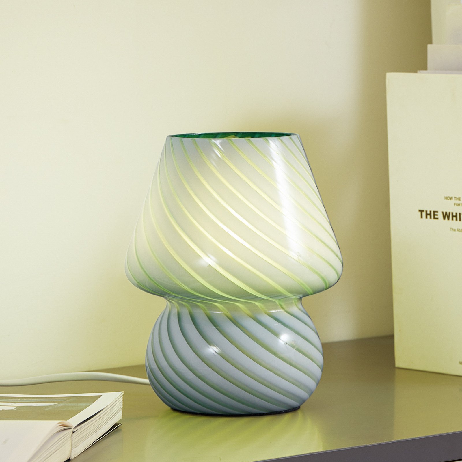 Lampă de masă Lindby Andriana verde/alb sticlă Ø 15 cm - Camera de zi / sufragerie - modern - verde alb