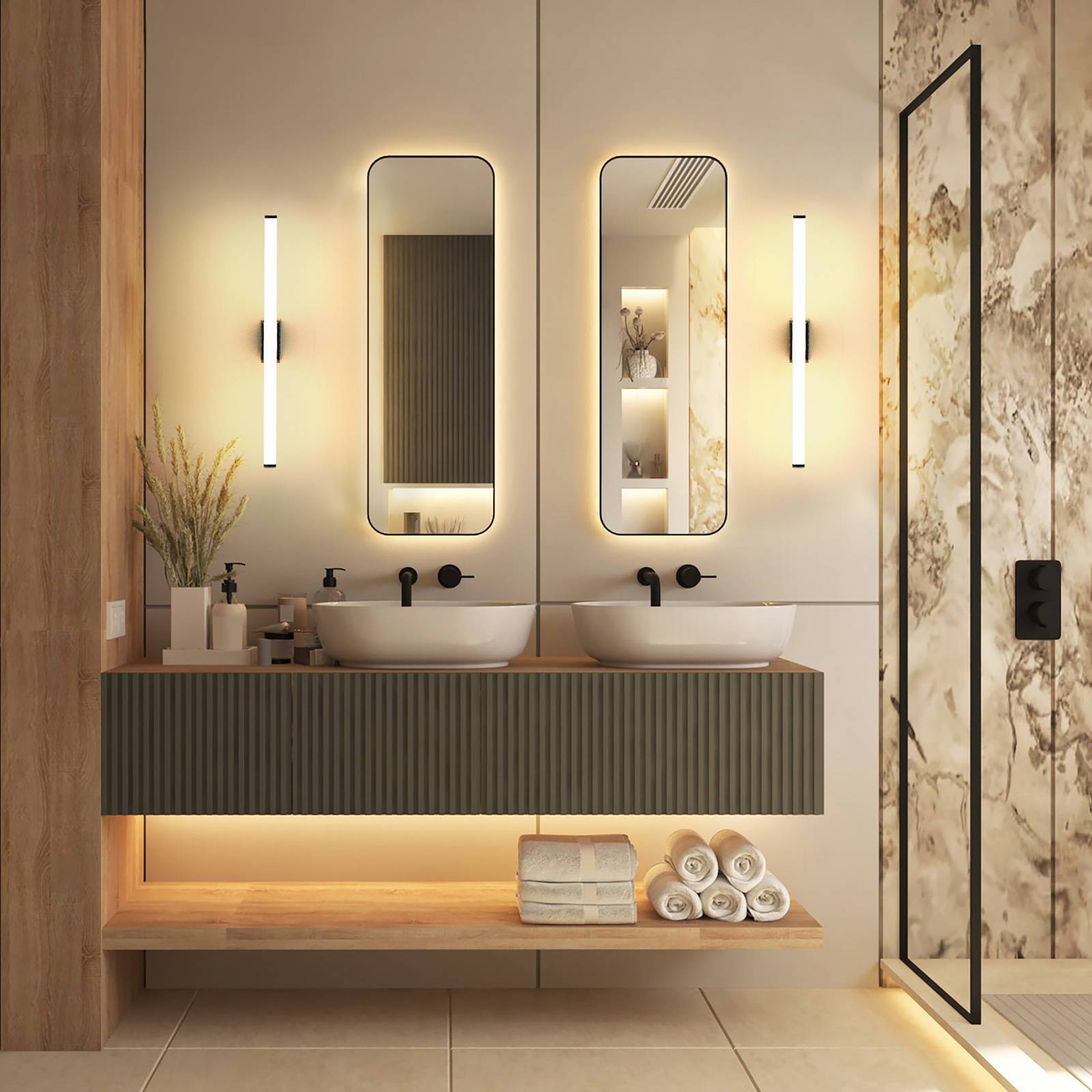  Molto Luce Led-wandleuchte Vina M, Schwarz, Breite 60 Cm, Ip44, Cct 