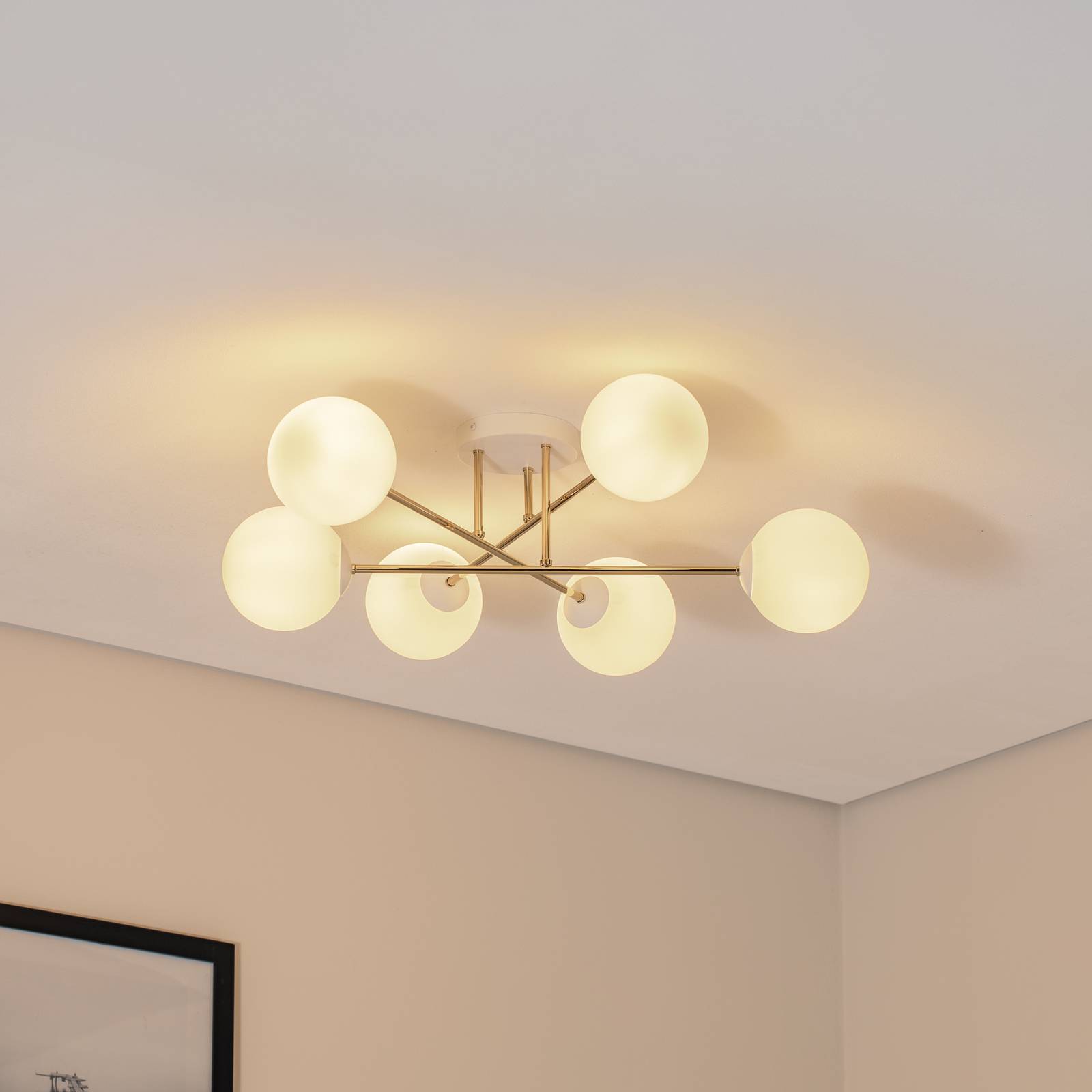 Deckenleuchte Glassy, 6-flg., weiß/gold/opal günstig online kaufen