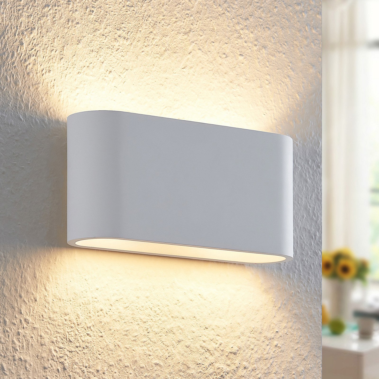 Aplică de perete Lindby Mavora rotunjită 25 cm alb gips G9 - Camera de zi / sufragerie - modern - Tencuială / Argilă