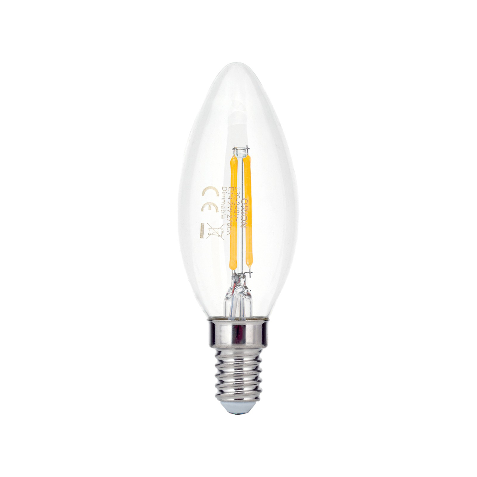 LED žiarovka E14 C35 číra 2W 827 180lm stmievateľná