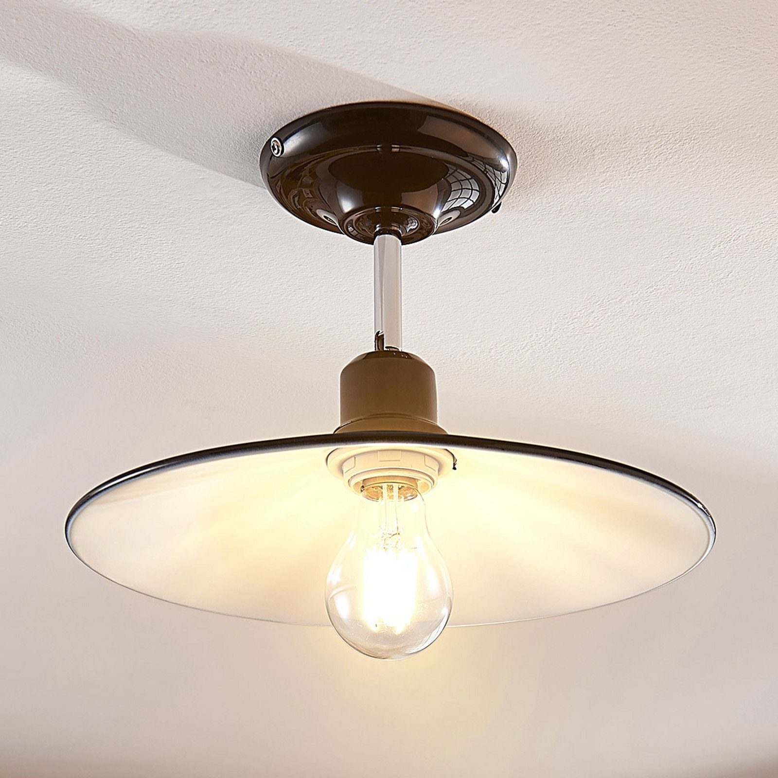 Lindby Phinea plafonieră metalică negru aspect vintage - Camera de zi / sufragerie - negru lucios
