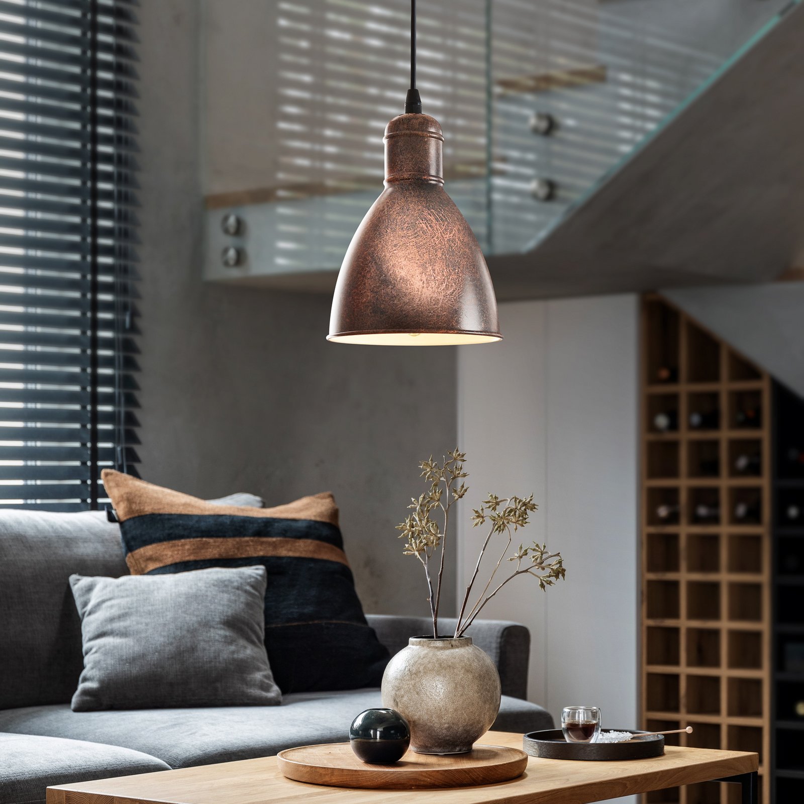 Priddy 1 vintage-riippuvalo 1-lampp antiikkikupari