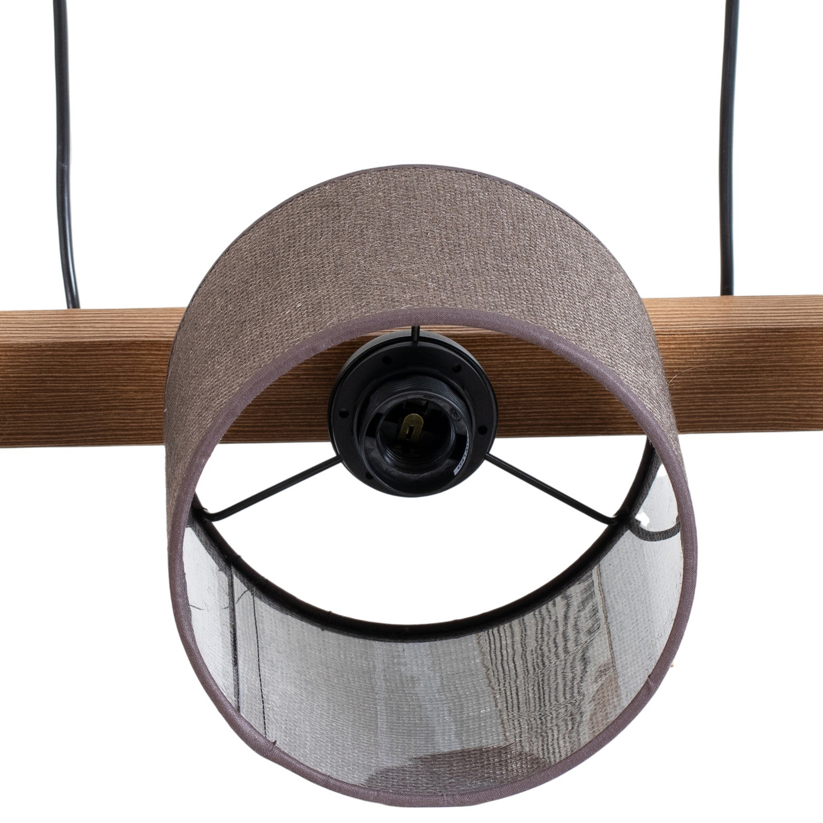 Candeeiro suspenso Forest, madeira clara/preta, juta castanha, 3 lâmpadas.