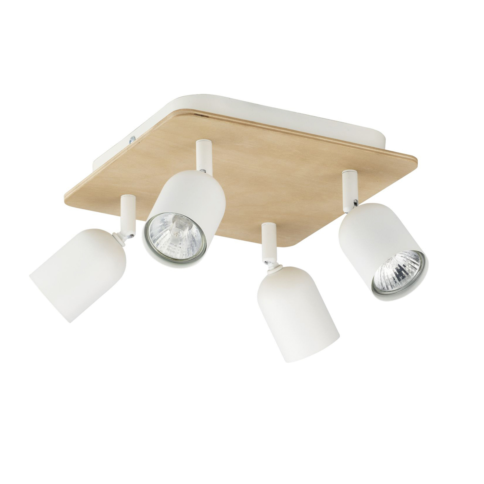 TK LIGHTING Top Wood downlight, four-bulb, wood/white, for Living / Dining Room, wood (pine), metal, GU10, 50 W, energy efficiency: A++, L: 30 cm, W: 30 cm, H: 14.5 cm