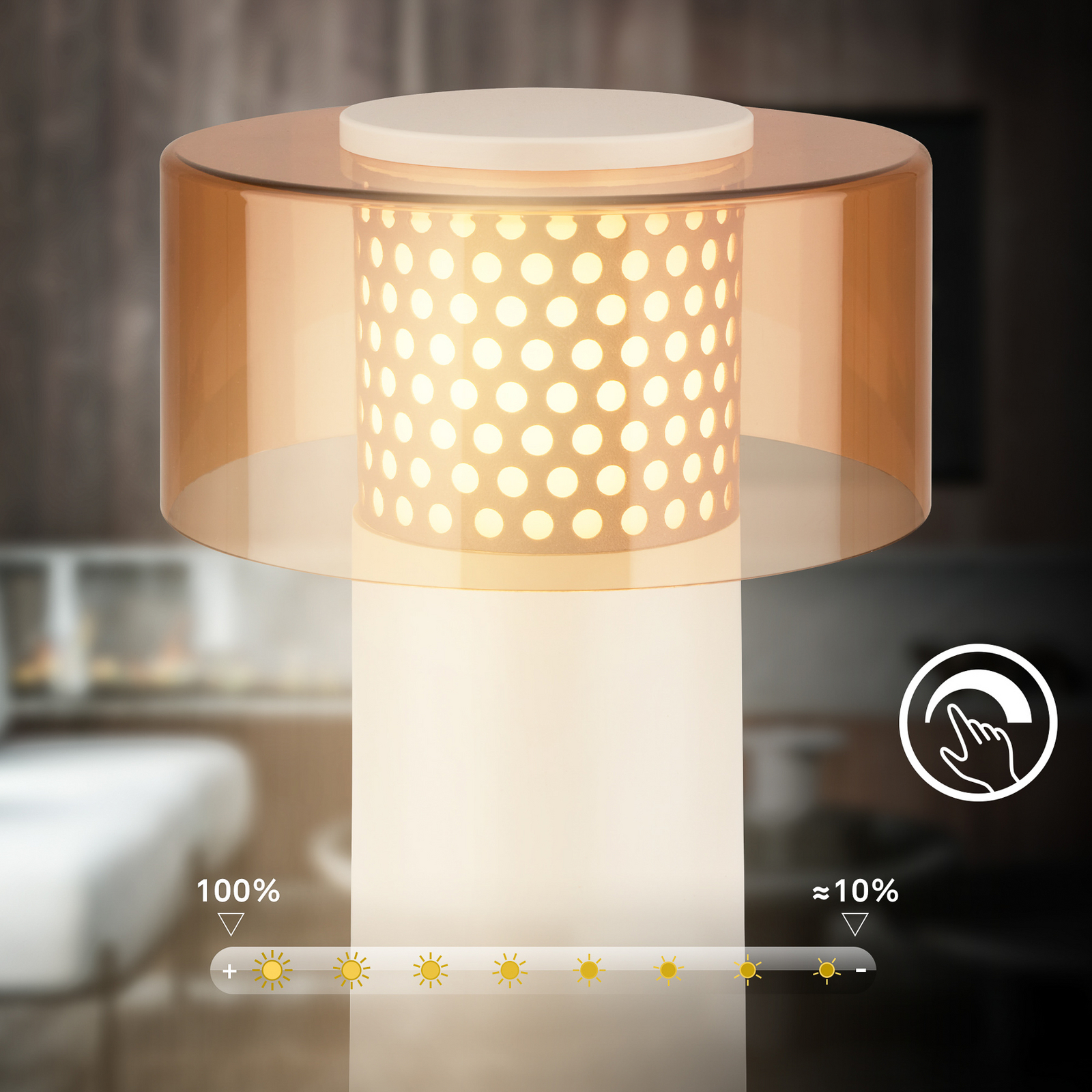 LED-akku-pöytälamppu Brilo unplugged Gila, ruskea/harmaa, 21 cm