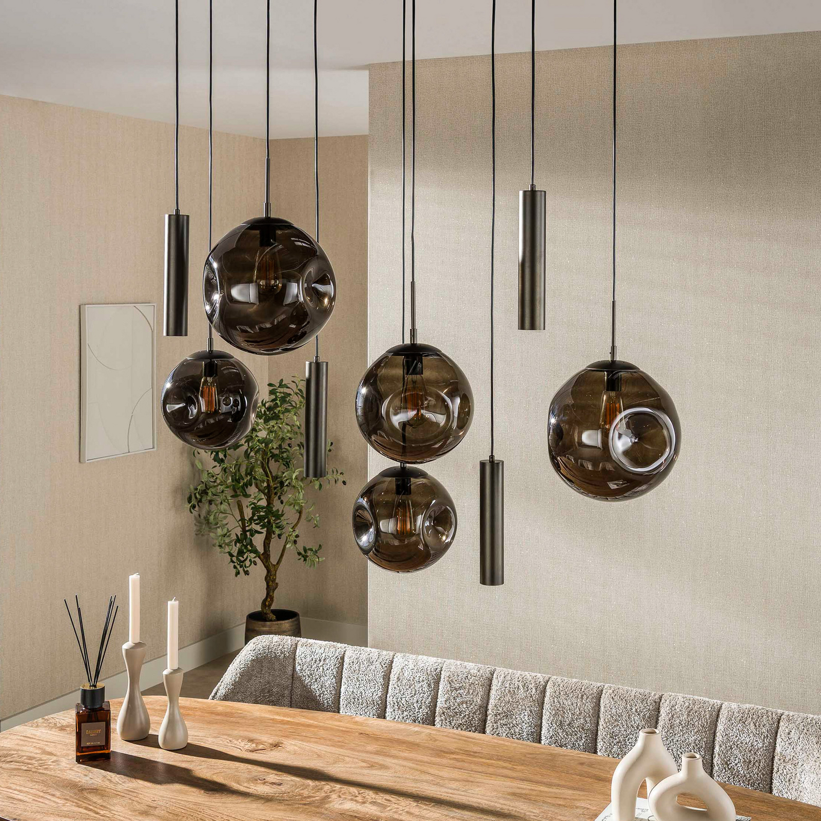 Pendelleuchte Stellar, braun, Glas, 9-flammig, E27, GU10