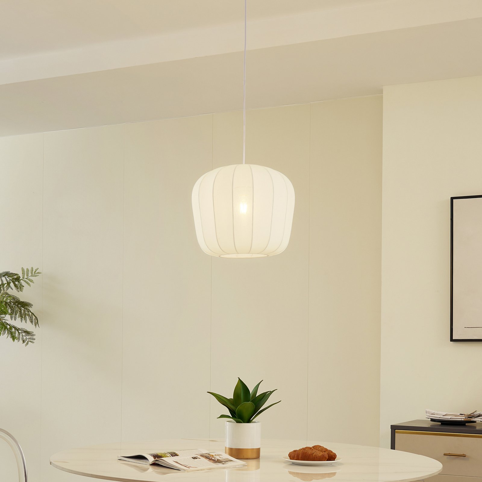 Lindby Helin pendant light, white, Ø 35 cm, fabric