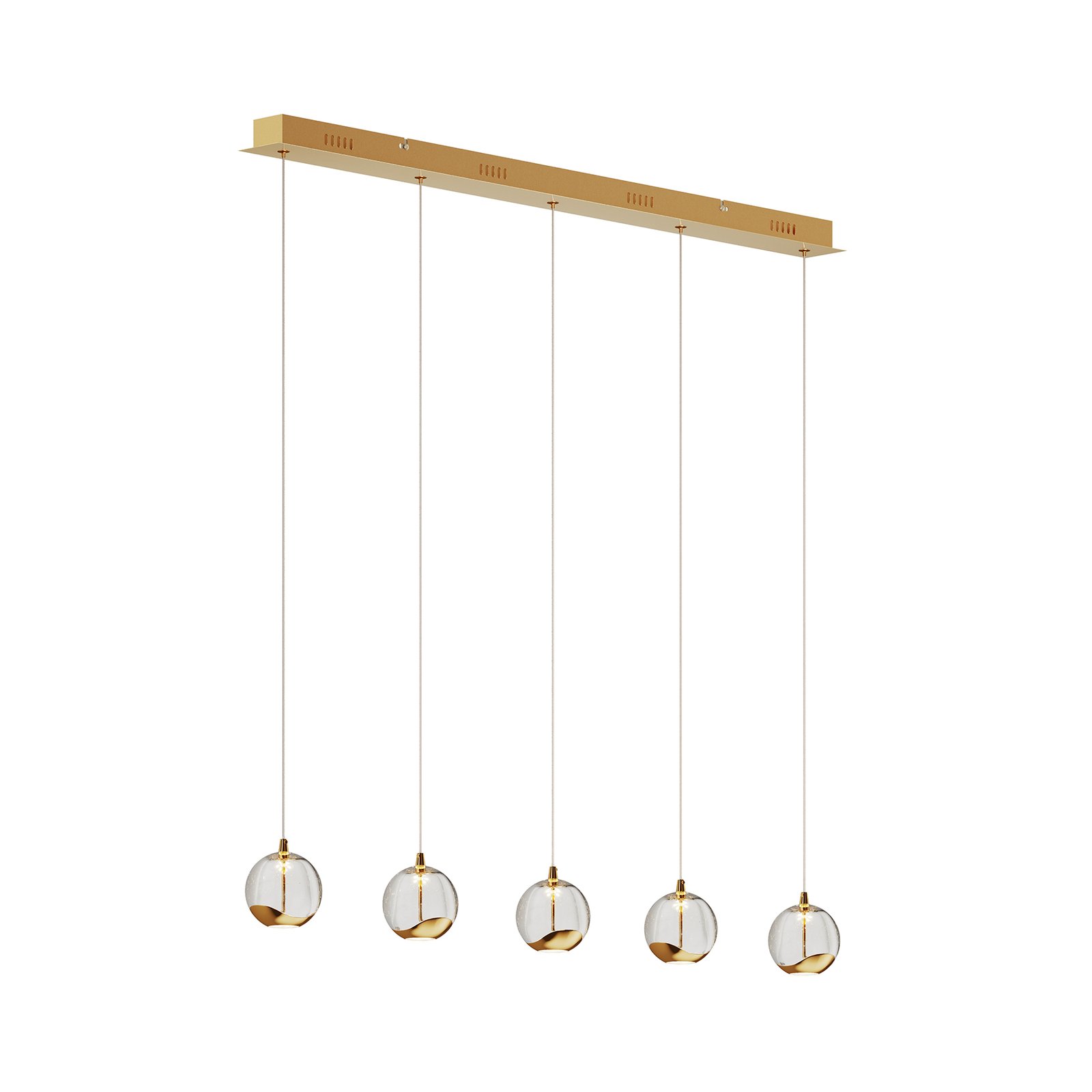 LED hanglamp Hayley, 5 lampen, langwerpig, goud