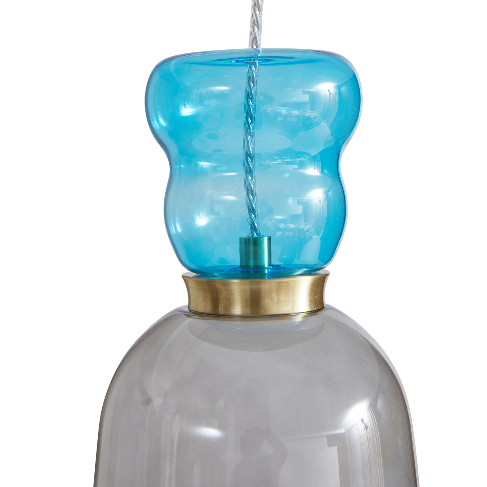 Lucande LED hanging light Fay, light grey/light blue, glass, Ø 15 cm