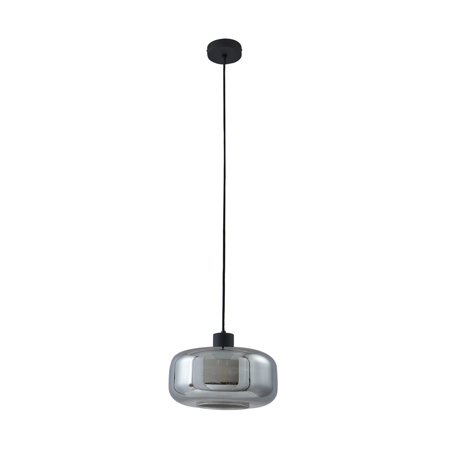 Suspension Lindby Hildur, à 1 lampe, Ø 28,5 cm, gris fumé, verre