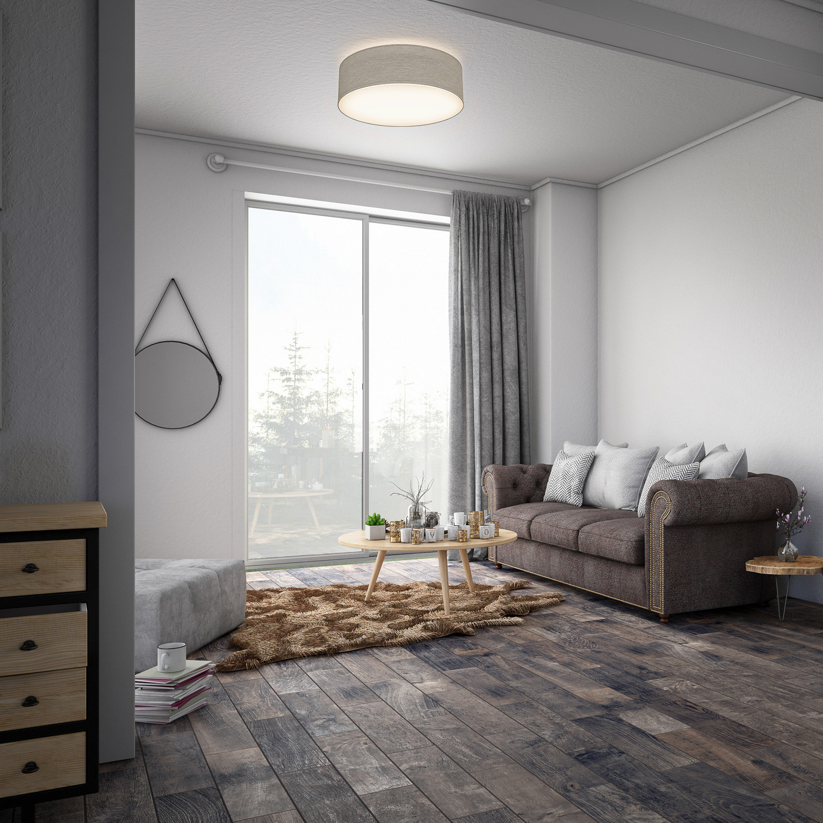 Plafondlamp Litora, taupe, Ø 30 cm, textiel, E27 Plafondlamp Litora, taupe, Ø 30 cm, textiel, E27