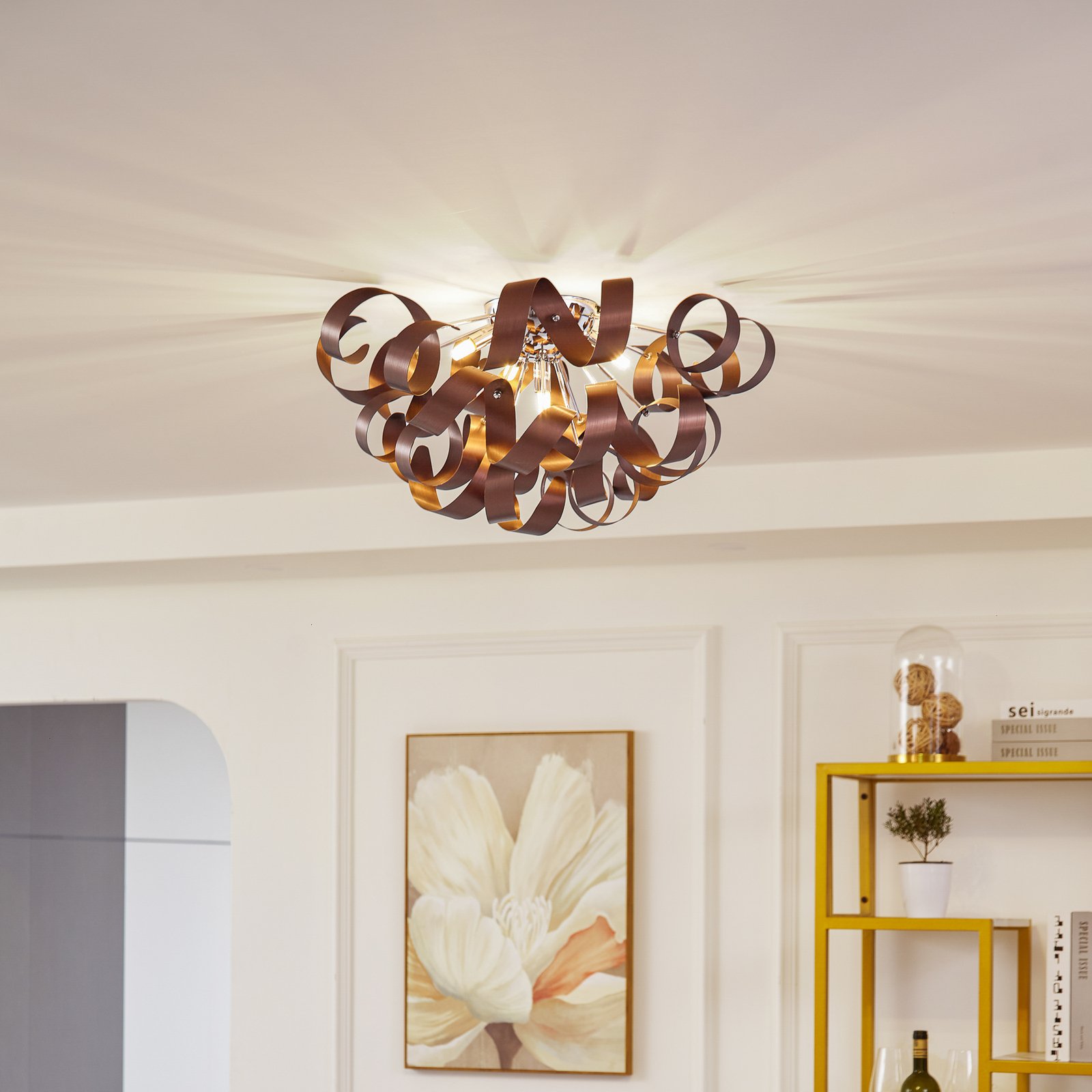 Lucande Kaelor ceiling lamp, Ø 60 cm, copper-coloured, aluminium
